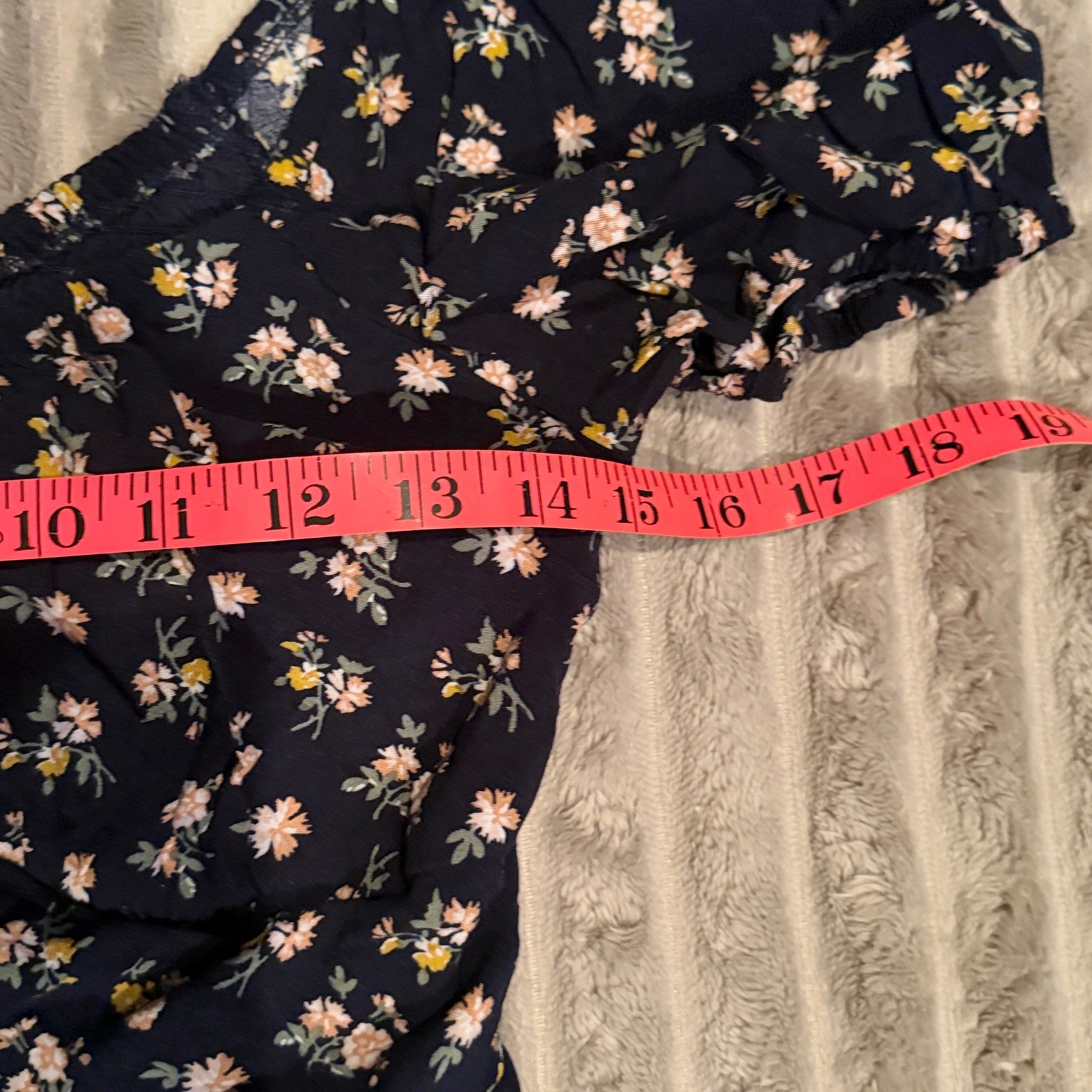 Hollister Navy Floral Smocked Back Puff Sleeve Mini Dress Women M Cottagecore