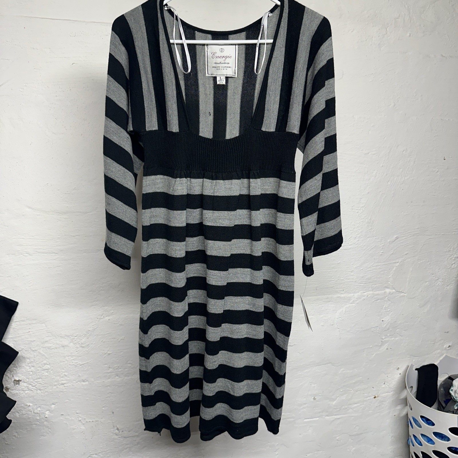 Energie Women’s Large Black&Gray Long Sleeve Dress Acrylic