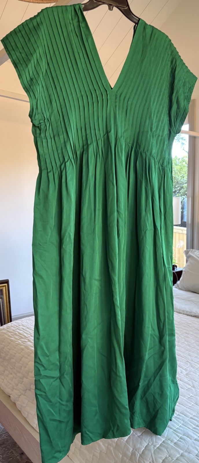 EUC & Other Stories Pleated Dolman Midi Dress EMERALD GREEN Sz S Runs Large