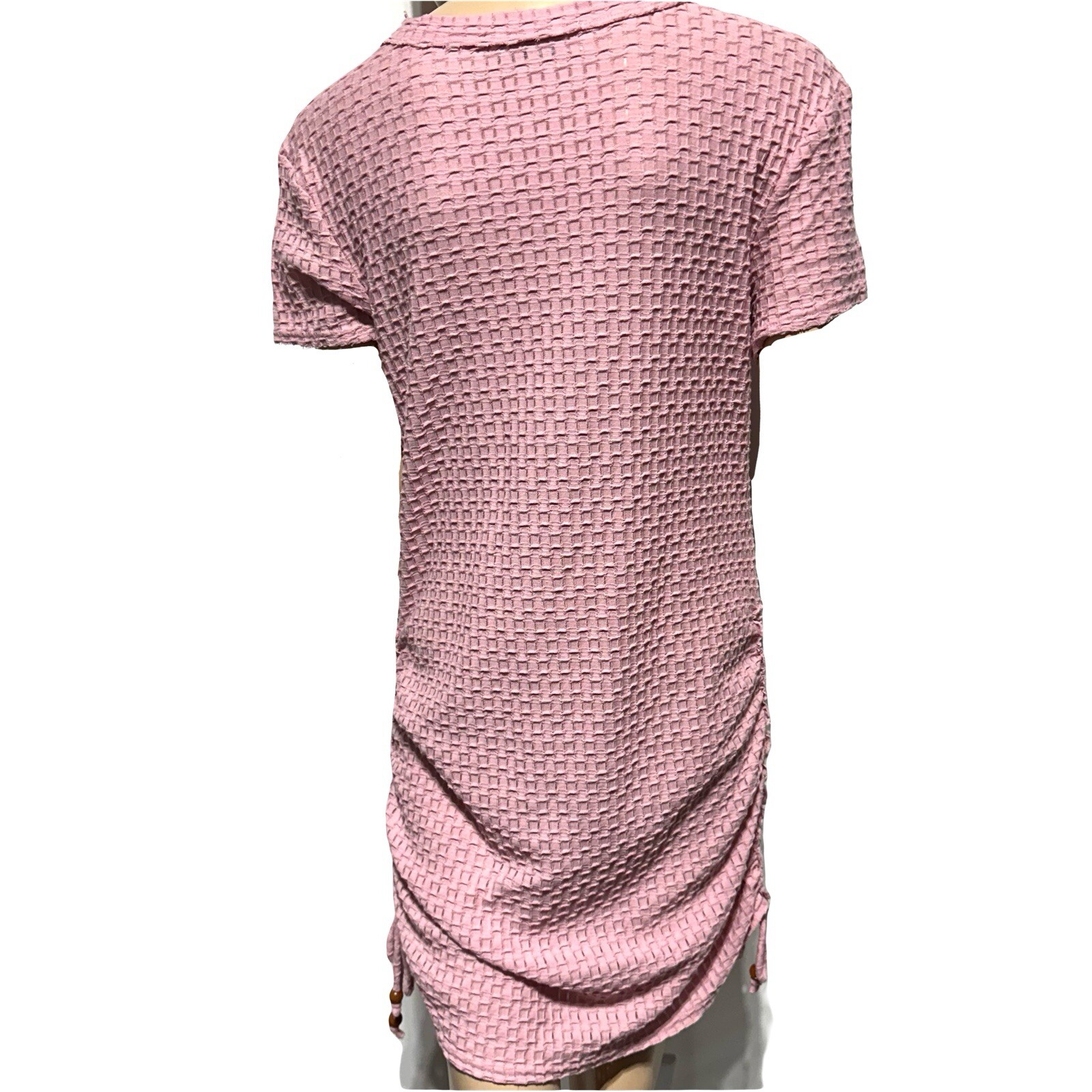 FP Beach Free People T-Shirt Dress Mini Pink Short Sleeve Ruched Textured Size M