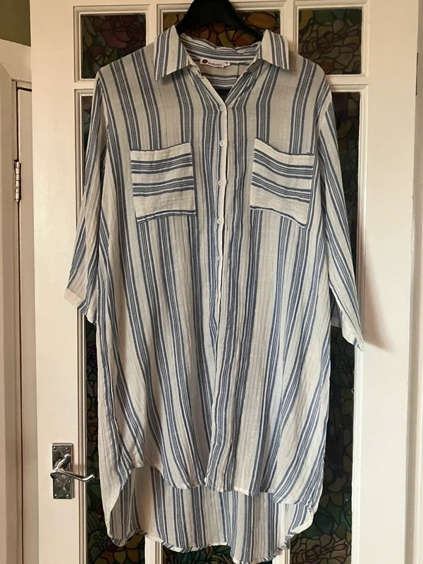 Karisma Blue & White Striped Oversized Shirt Dress | Cotton | Beach Coverup