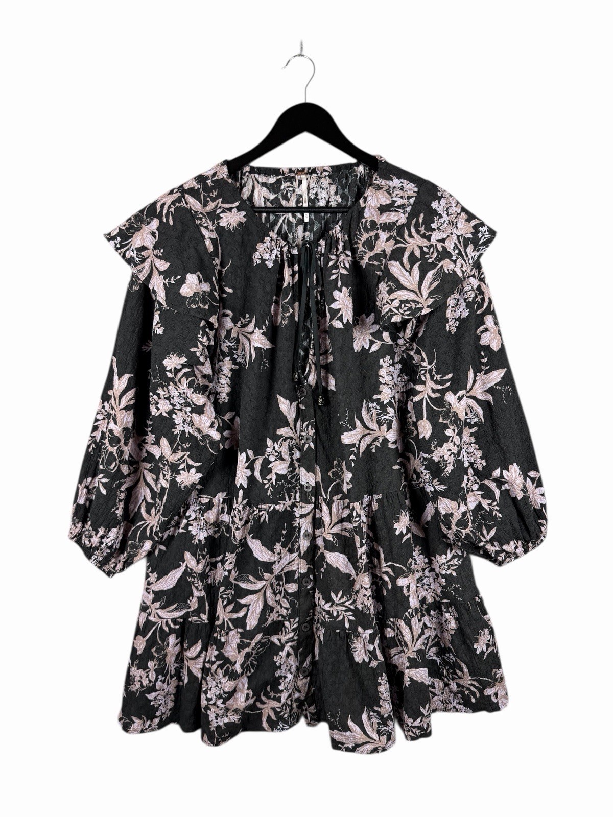 Free People Sunbaked Floral Swing Dress in Washed Black Womens Size M Oversized