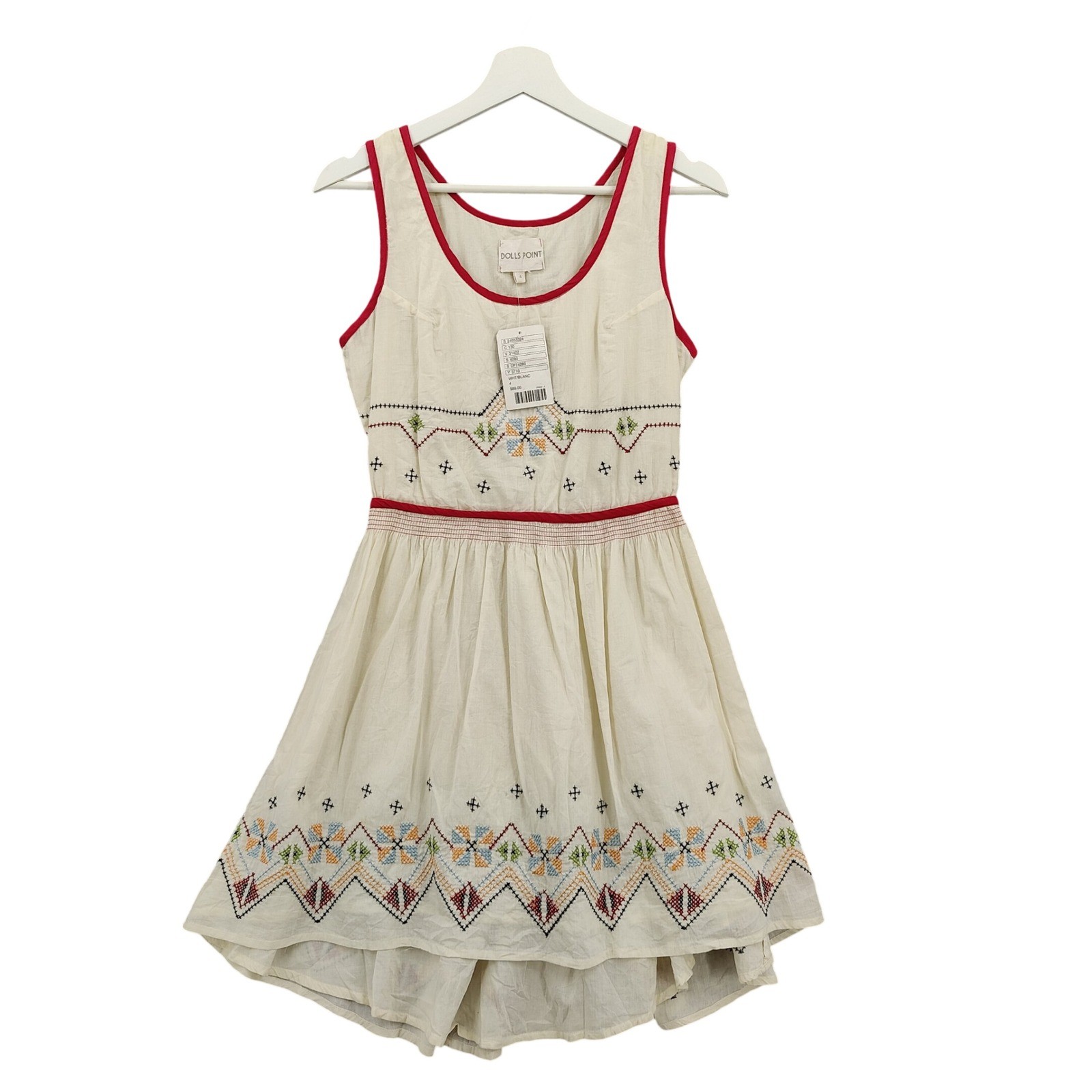 Dolls Point Women Cottage Peasant Folk Retro Dress 4 Cream Red Embroidery NEW