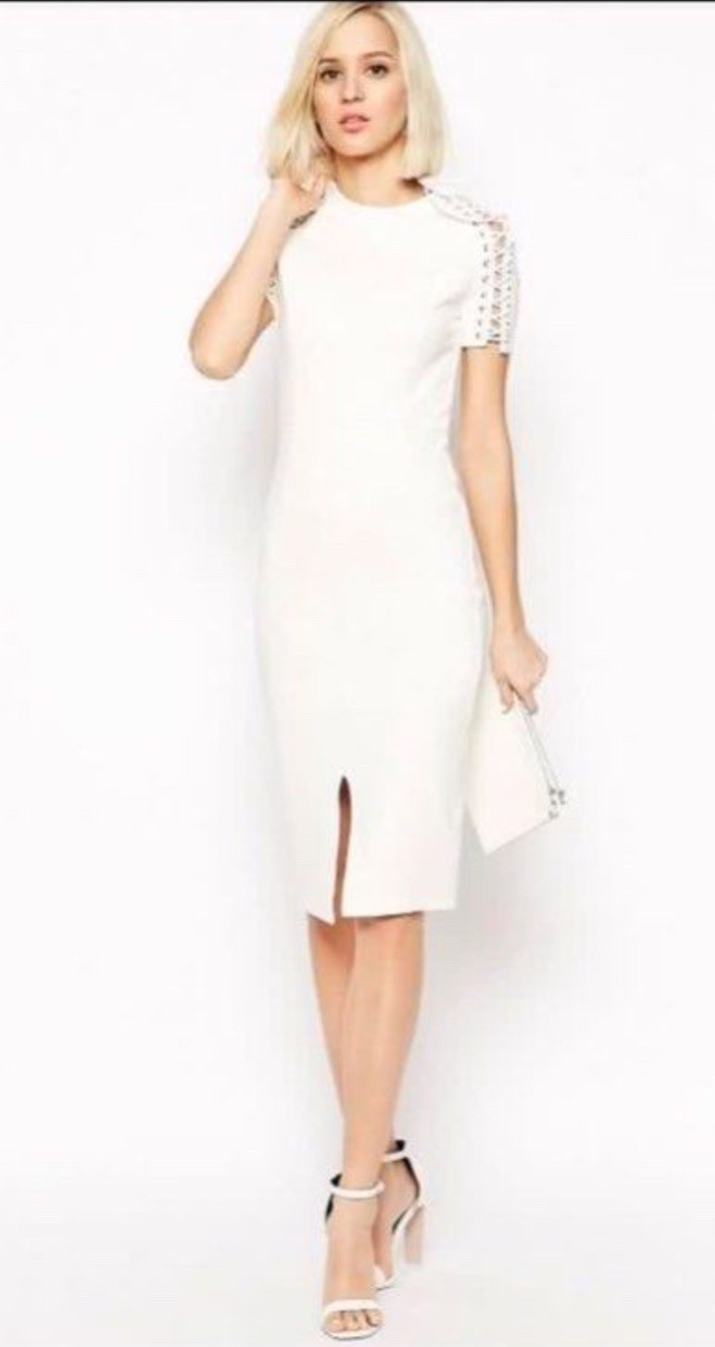 NEW Lavish Alice Womens Ivory White Bodycon knee length cocktail dress UK 14 10