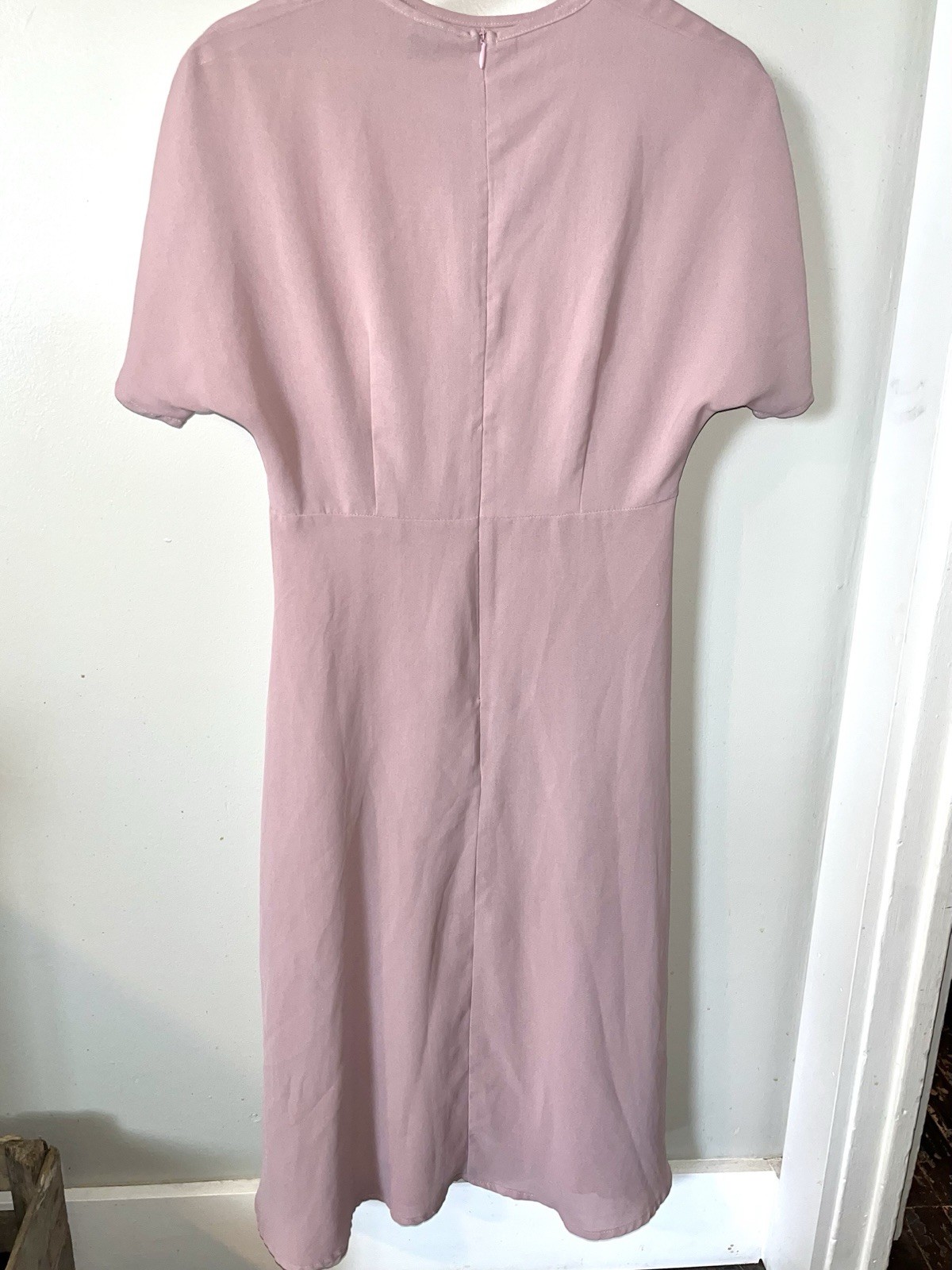 SHEIN Pink Solid Knit A-Line Midi Dress Crew Neck Short Sleeve Zip Back S