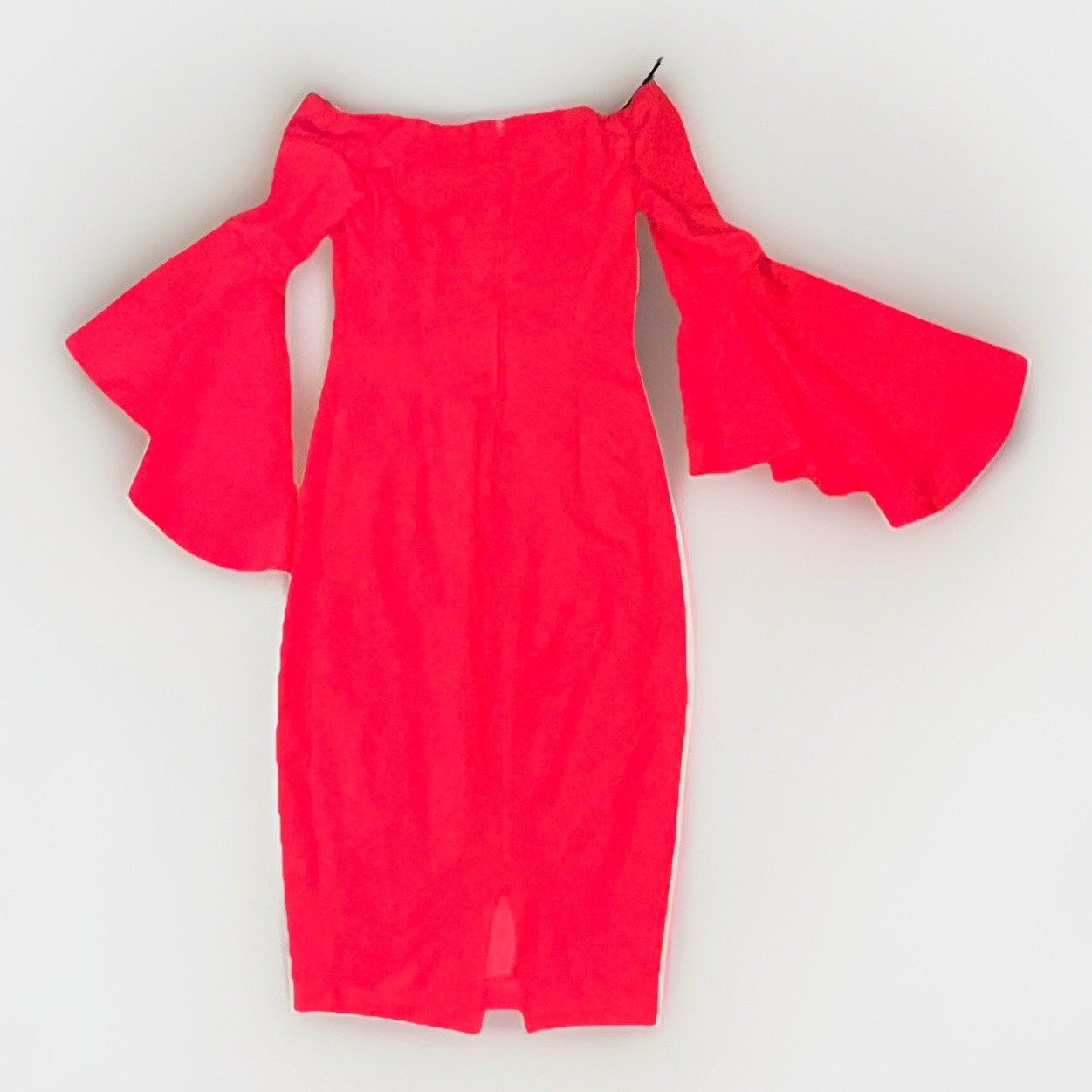 Premier Amour Red Solid Sheath Knee Dress Off Shoulder Bell 3/4 Sleeve Zip 2 G24