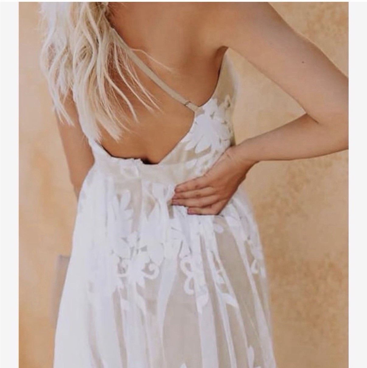 Beetsweeti Floral Embroidered Mesh Sleeveless Long A-Line Dress Beige White