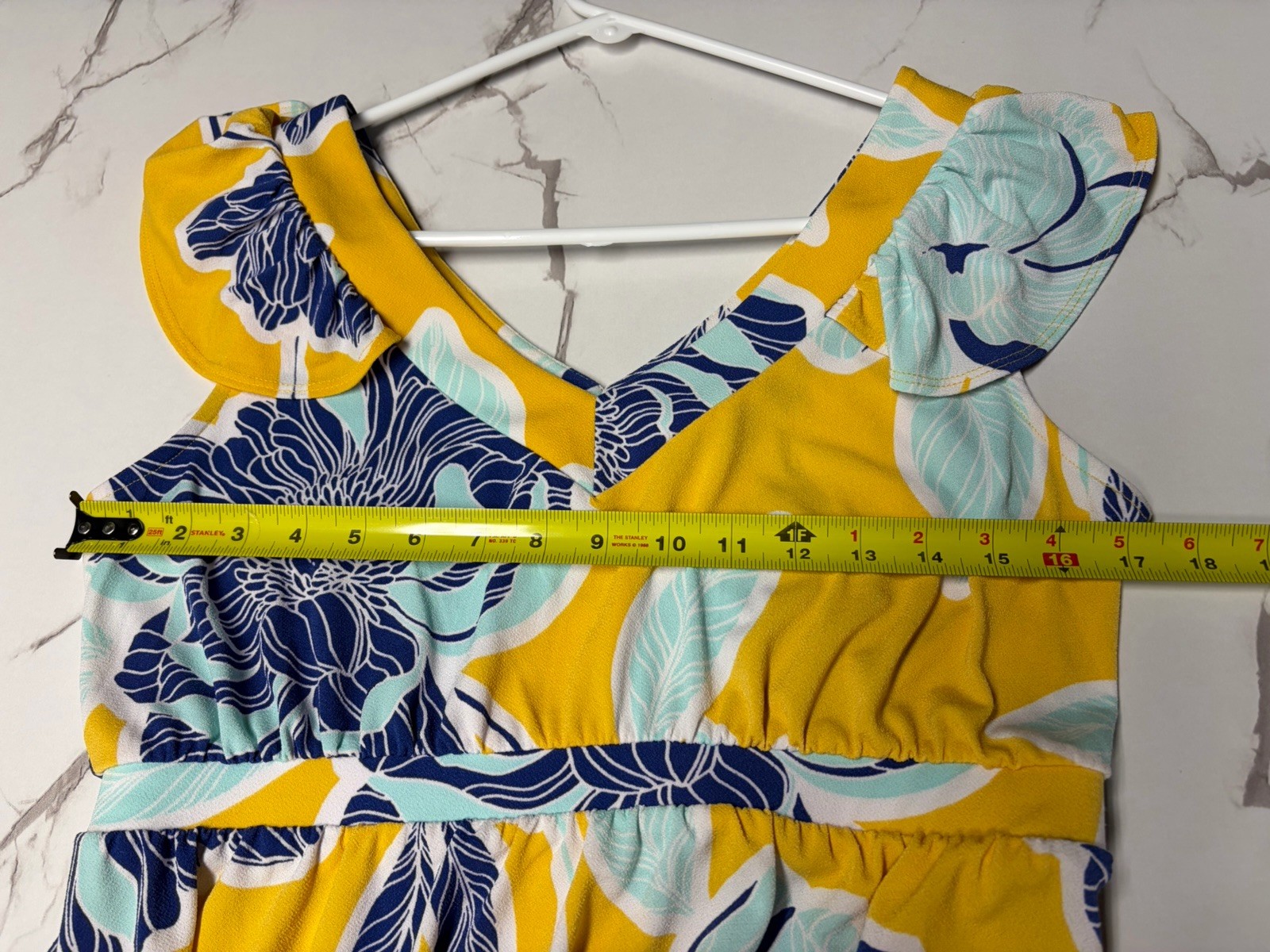 IMAN Global Chic Yellow Blue Floral Maxi Dress Resort Summer Cruise Petite M NWT