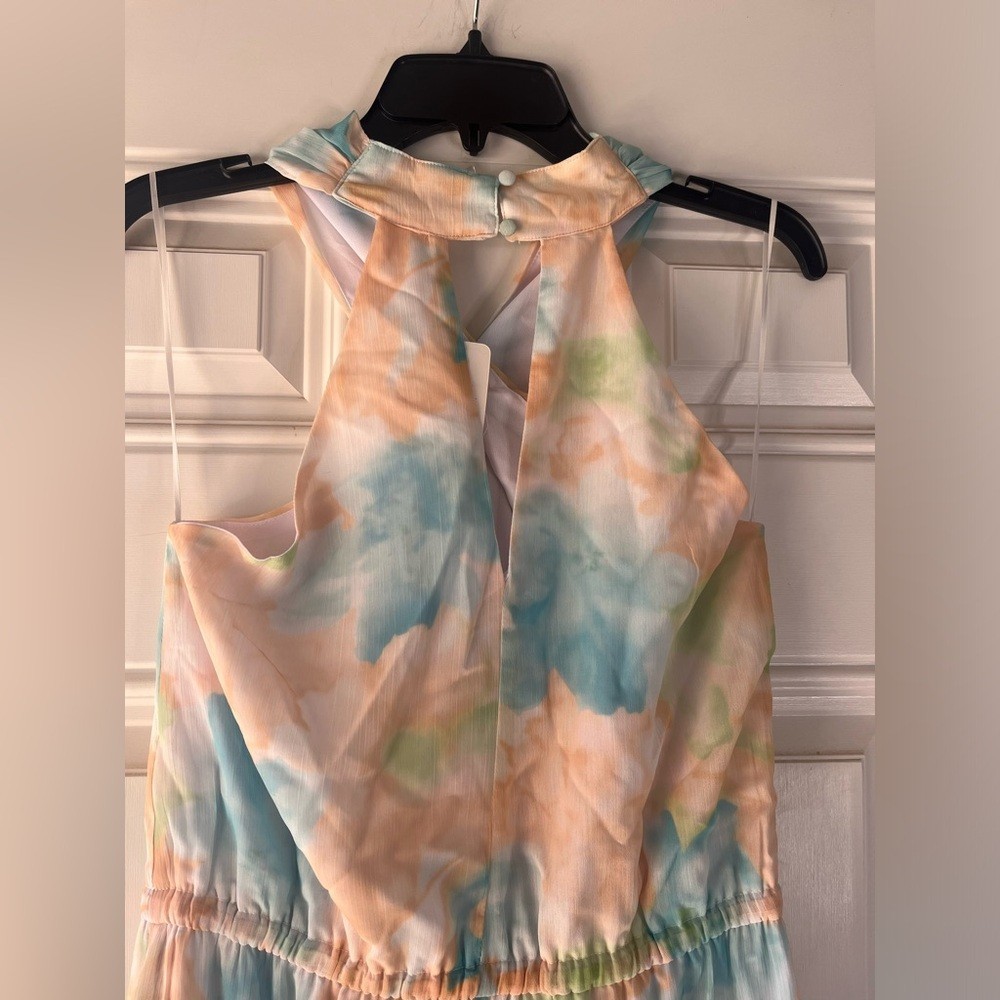 Davi & Dani NEW NWT Peach Multicolor Floral Halter Neck Maxi Dress medium