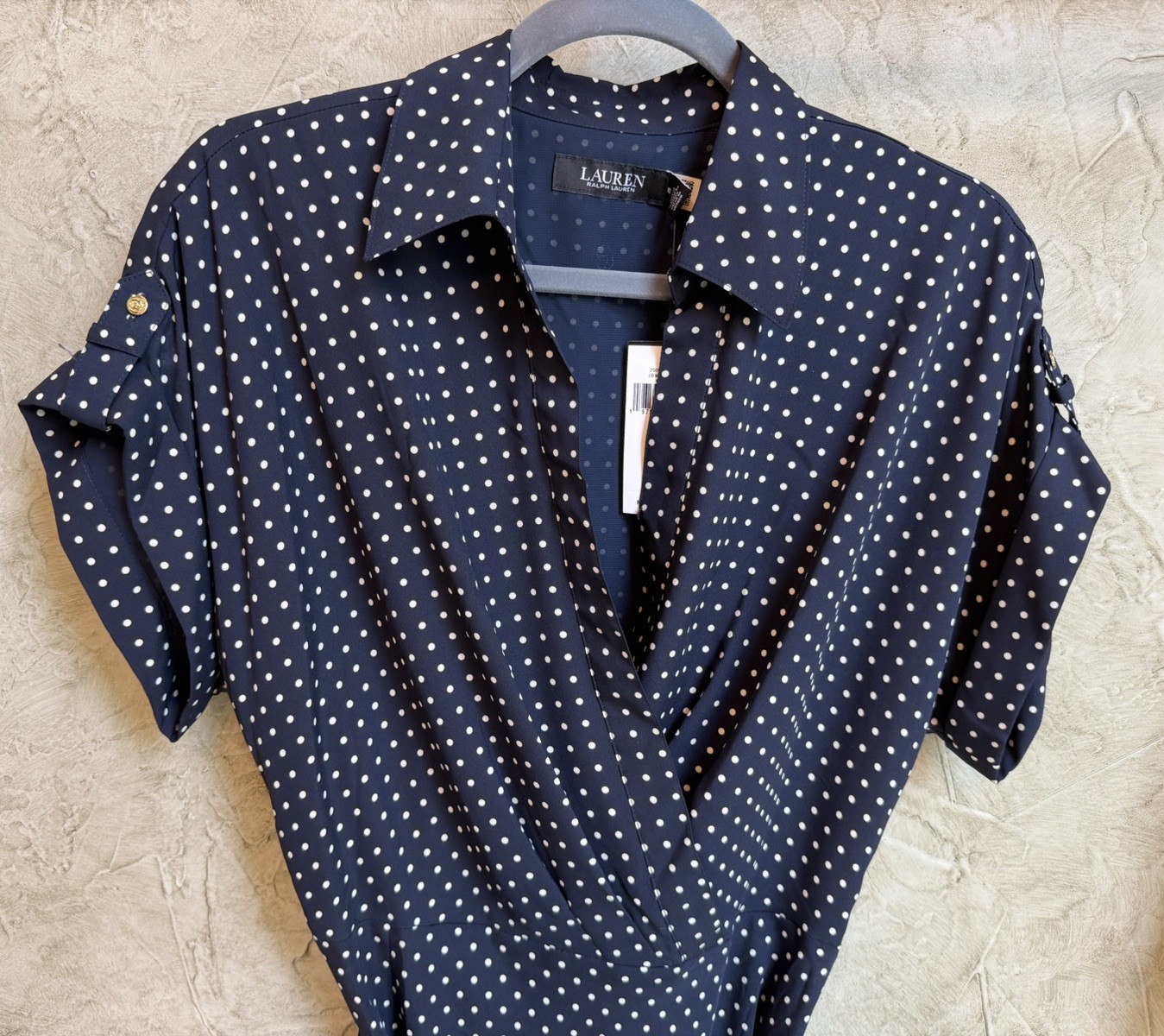 Lauren Ralph Lauren Polka-Dot Belted Crepe Dress Sz 10 NWT