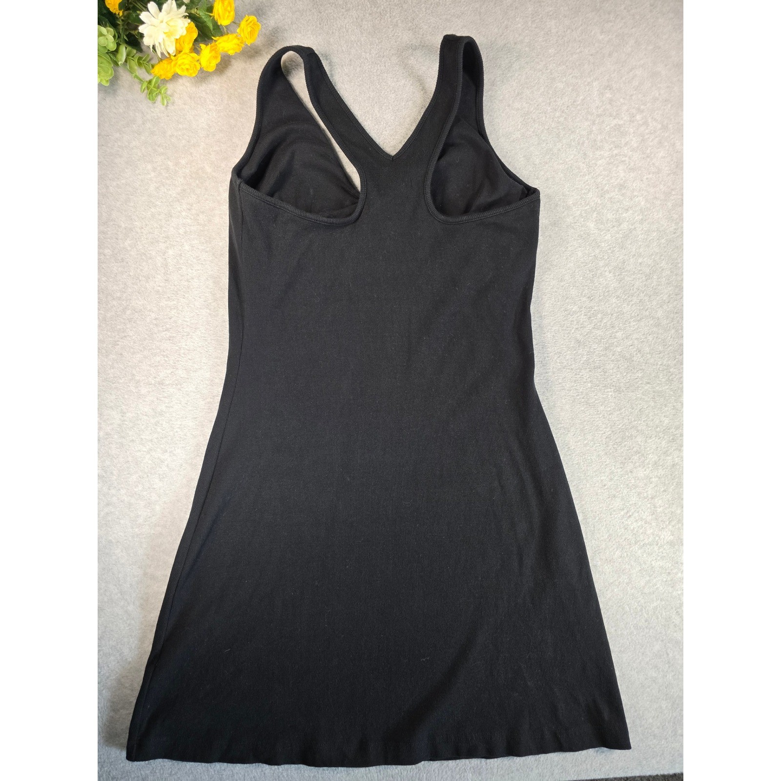 Moda International Black Racerback Shelf Bra V-Neck Tank Sundress Size Large