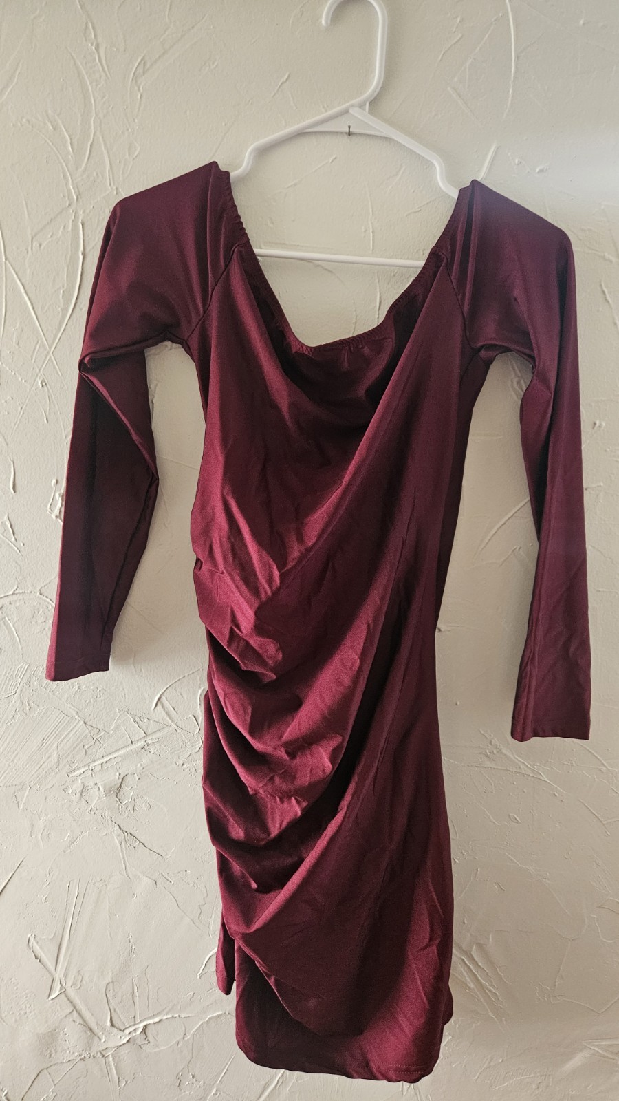 Lush Burgundy Ruched Cowl Neck Long Sleeve Bodycon Mini Dress Women’s S