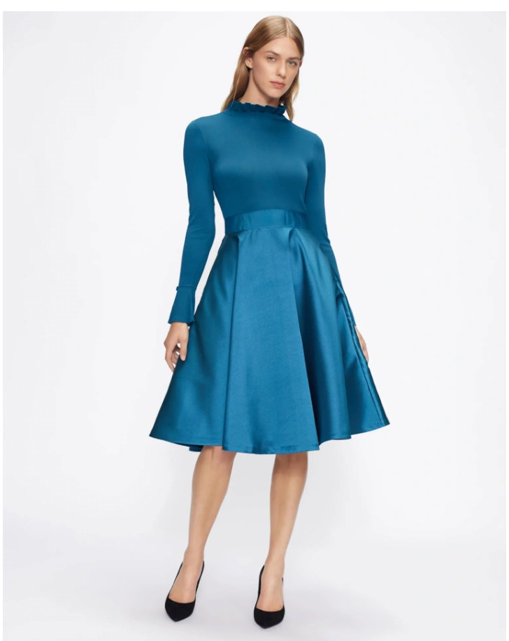 Ted Baker ZADI Frill Cuff Dress, Teal, Size 1