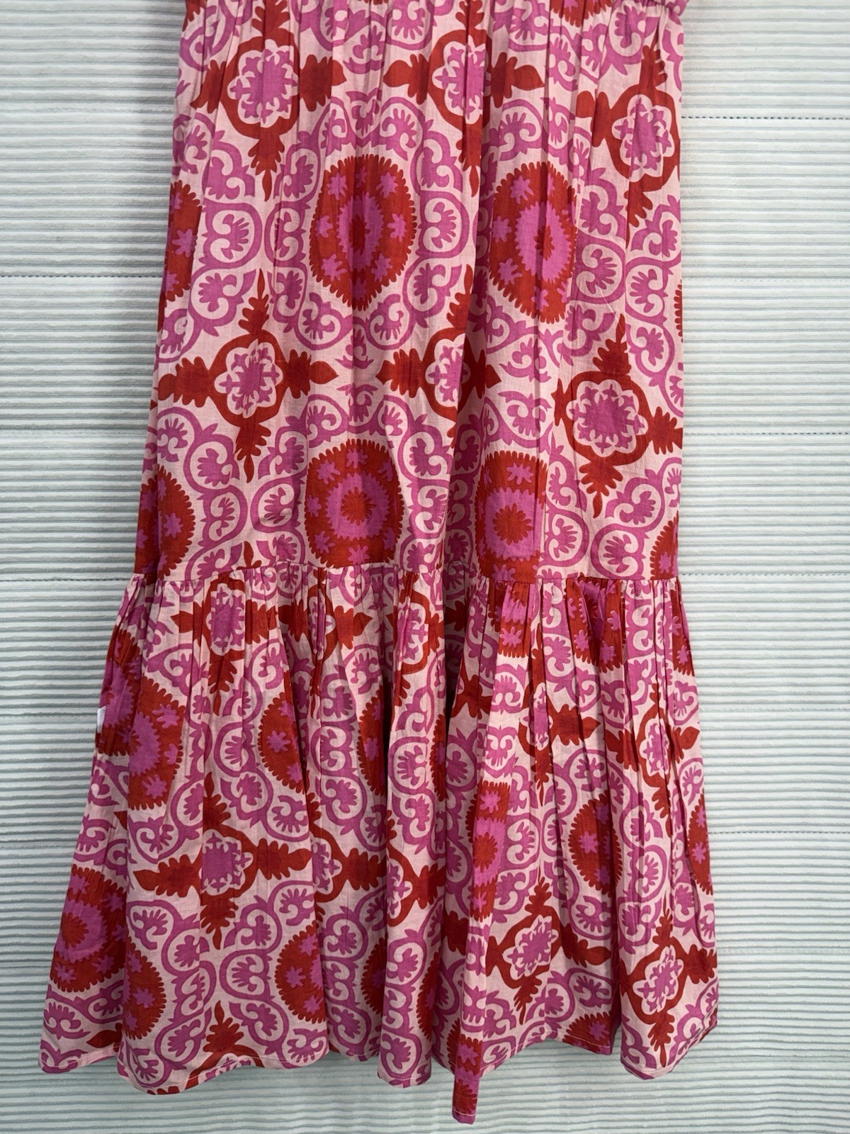 Sal Rosa Ruffle Flutter Sleeve Cotton Midi Vibrant Dress Pink Red Size 10