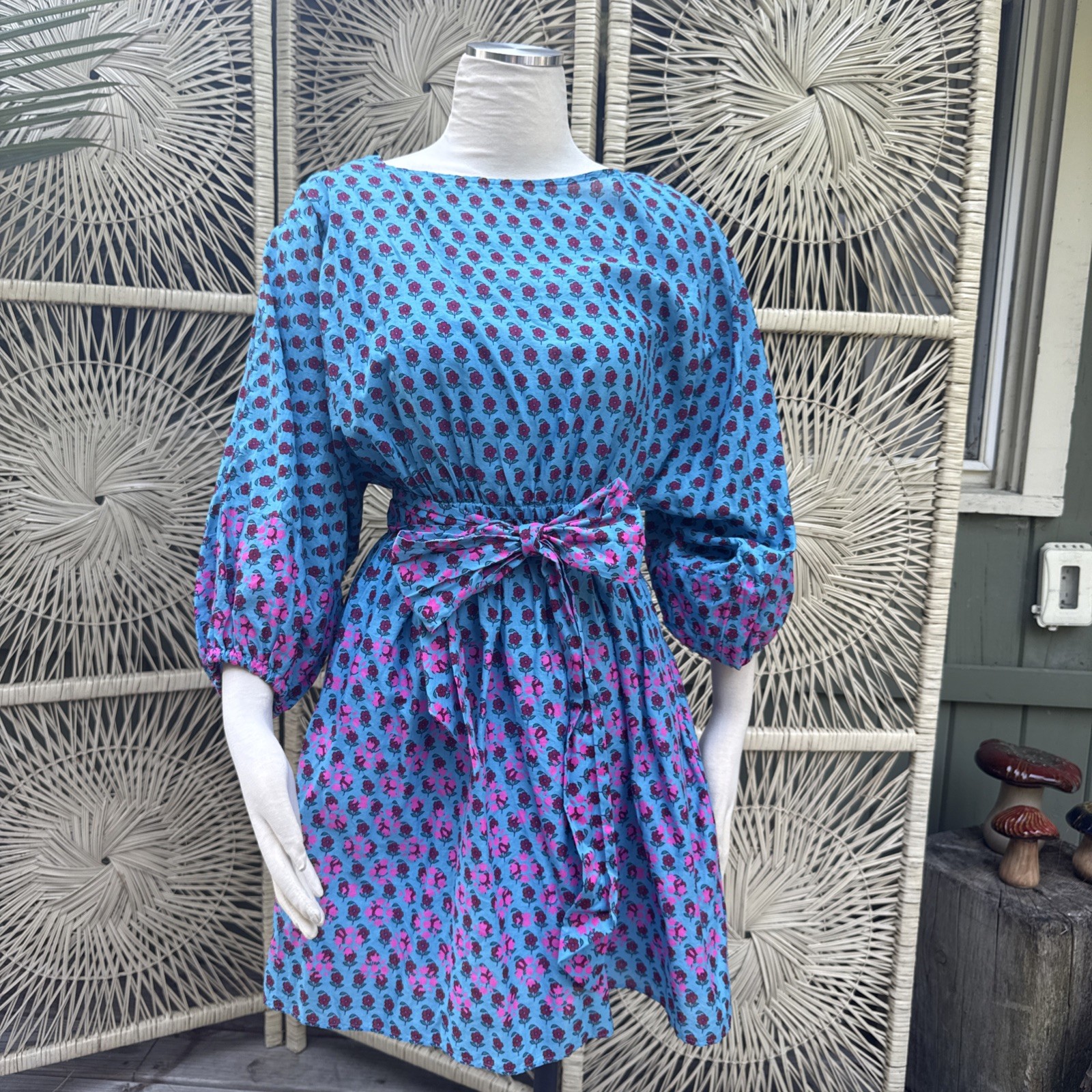 J Crew Floral Cotton Dress Puff Dolman Sleeves Belted Mini Relaxed Women’s Sz S