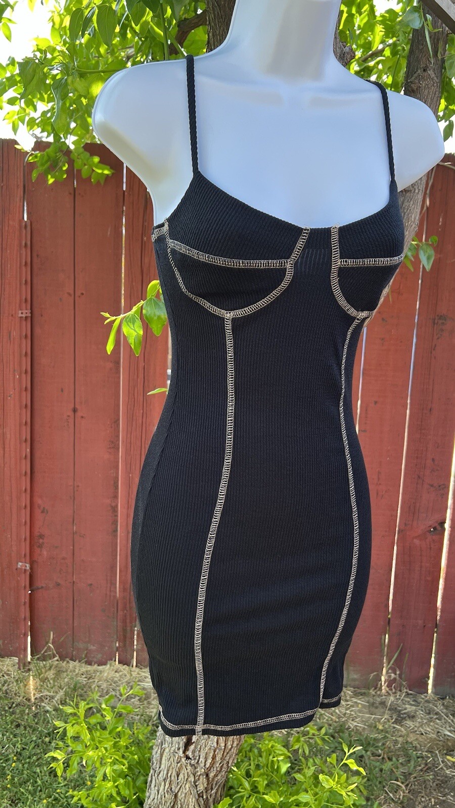 Black Ribbed Bodycon Mini Tank Dress Clubwear Small New LBD Sexy 80s 90s Retro