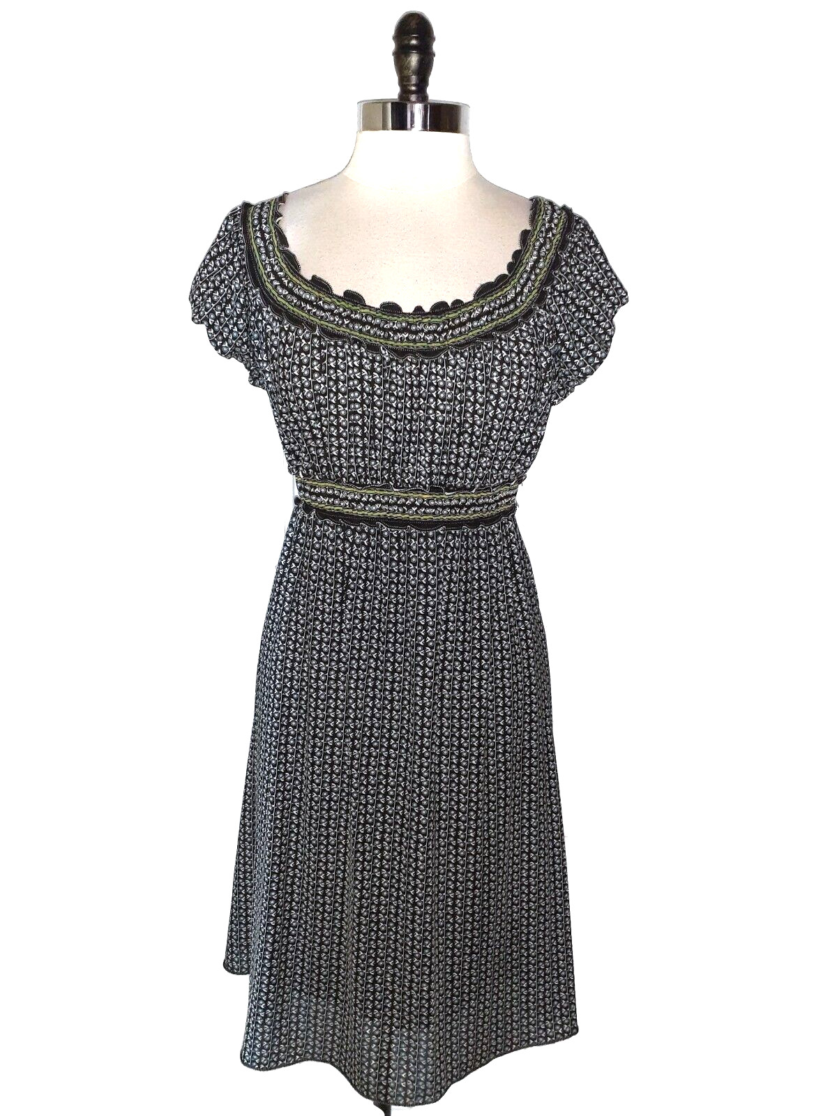 MAX STUDIO Size L A-Line Dress Black White Blue Green Short Sleeve Stretch Nylon