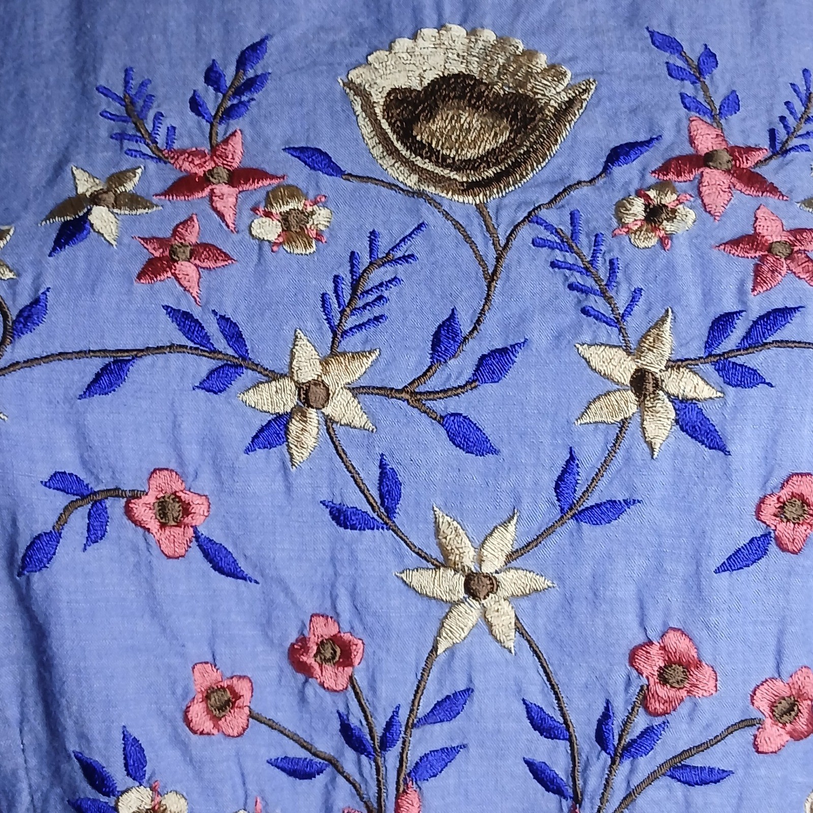 eShakti Custom Periwinkle Embroidered Cotton Maxi Dress Pockets Boho Cottagecore