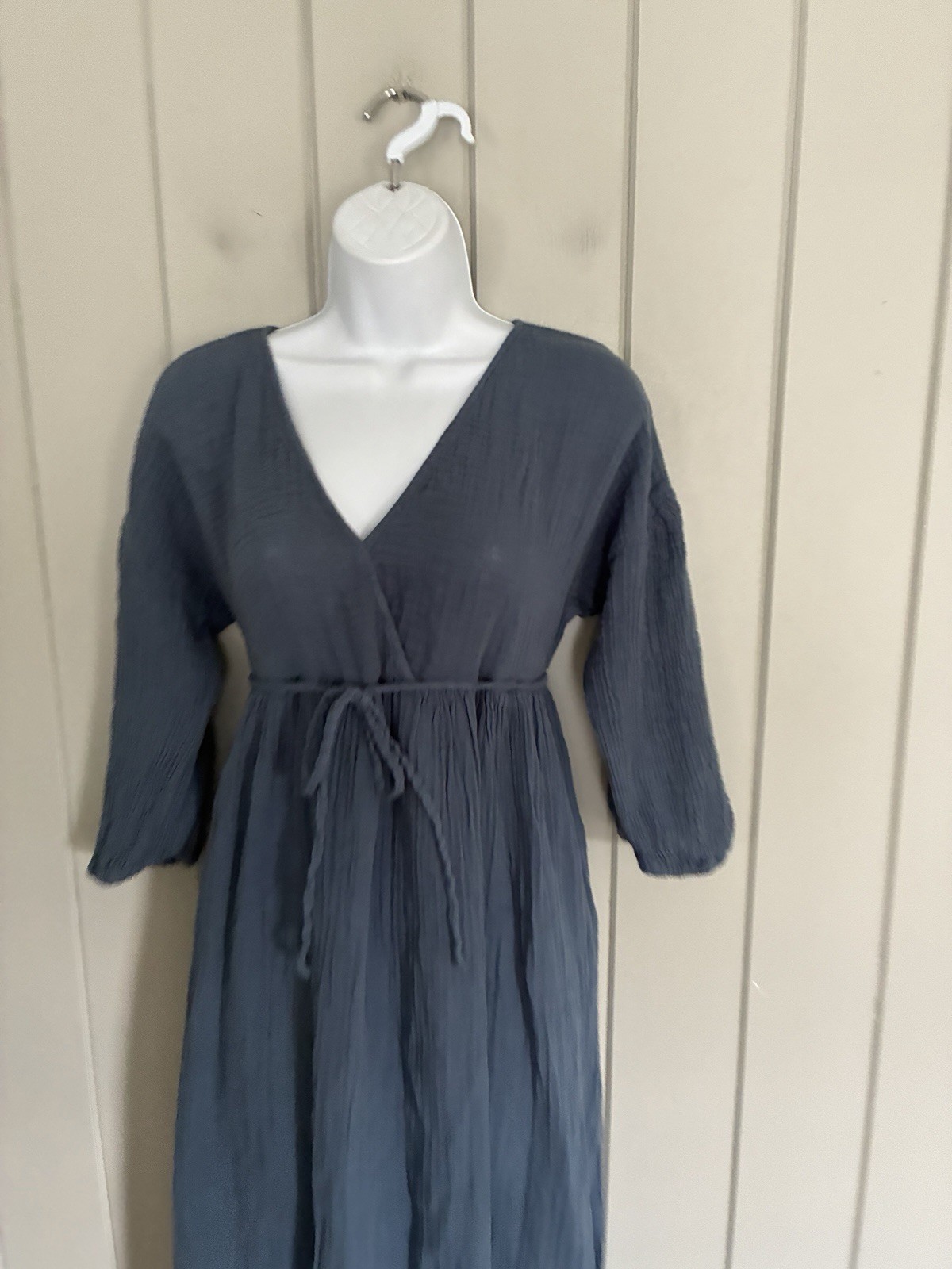Michael Stars Dress M Cornflower Blue Isabella Empire Waist Midi Gauze Ties