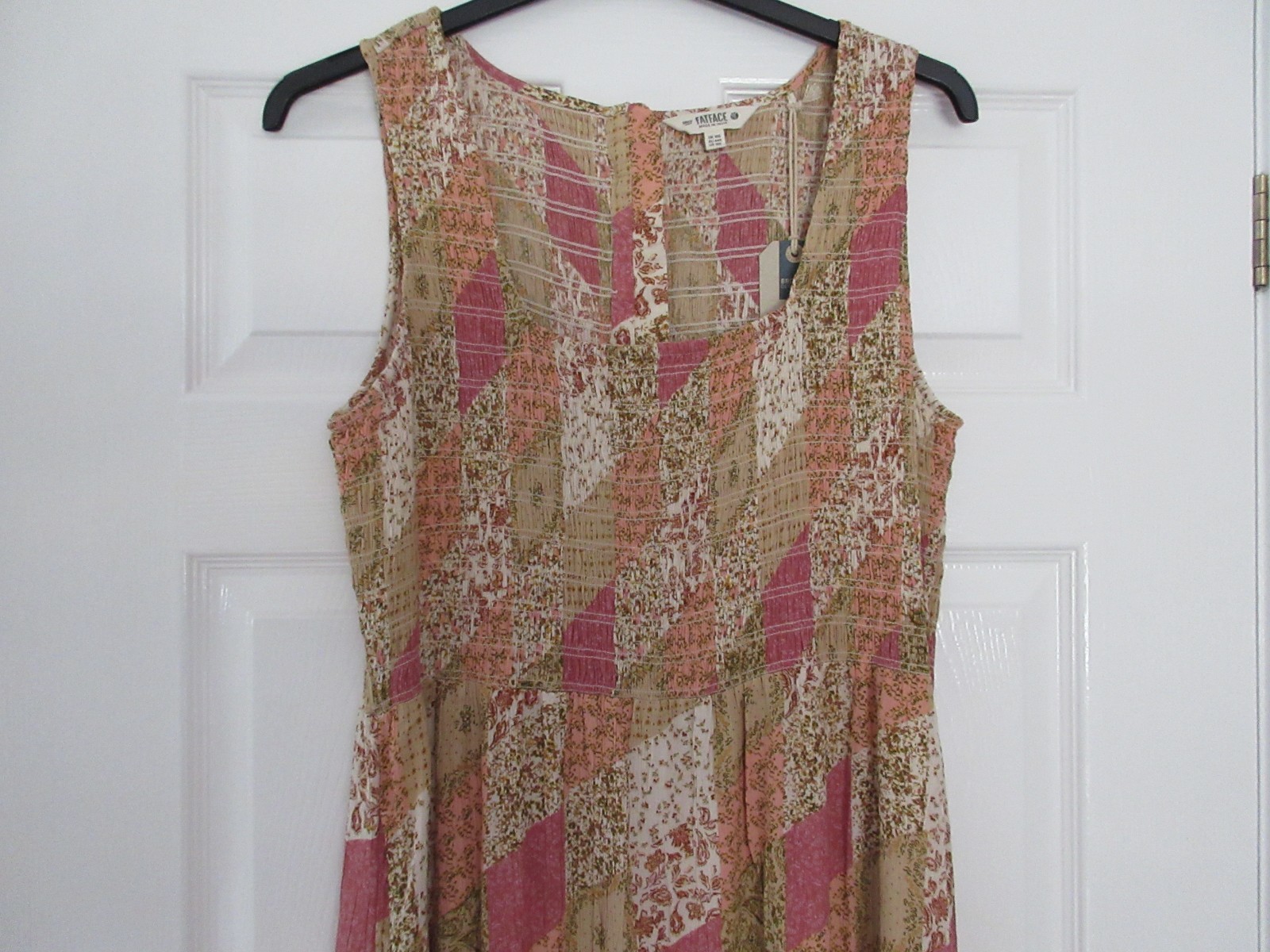 Ladies New Aria Multicolour Patchwork Pattern Midi Dress by Fat Face – size 16S