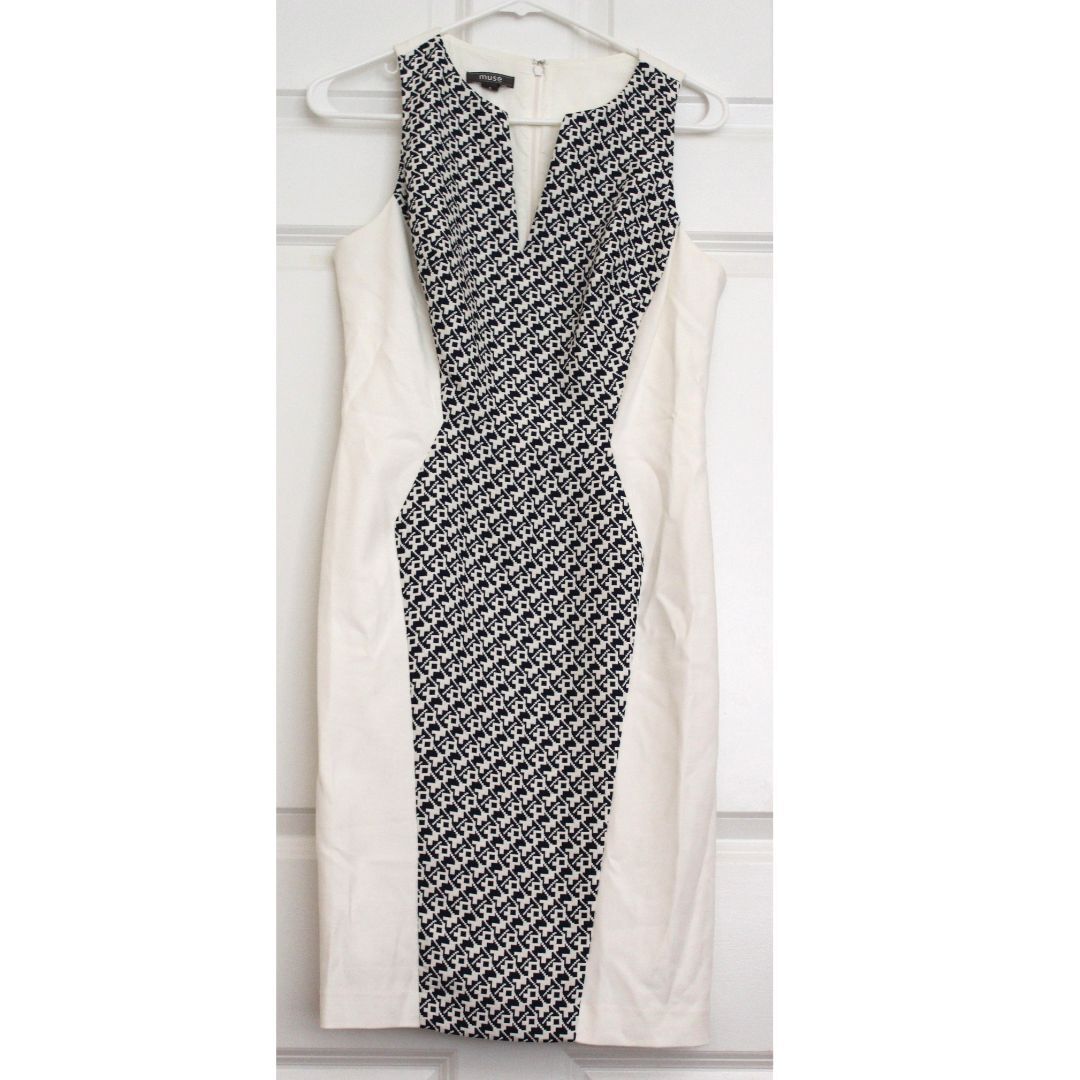 Muse Bodycon Shift Dress Sleeveless Stretch Embroidered White Women Size 4 New