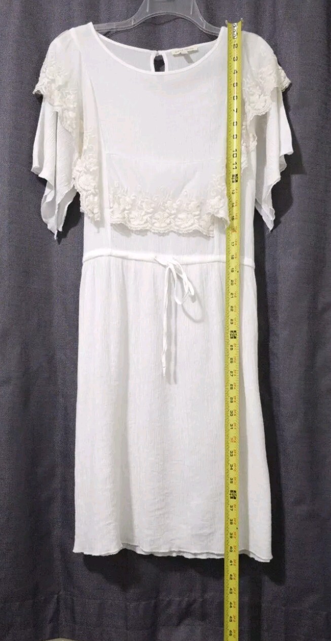 NEW Stevie Hender sz MEDIUM Romantic Lace Smock Dress Ivory Crinkle Short Sleeve