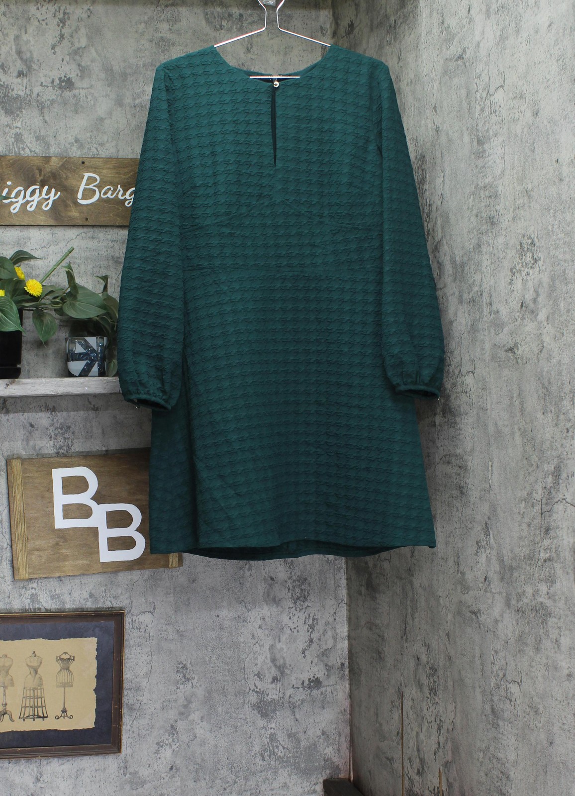 tommy Hilfiger Houndstooth Knit Keyhole Neck Fit Flare Dress Cypress Green 14