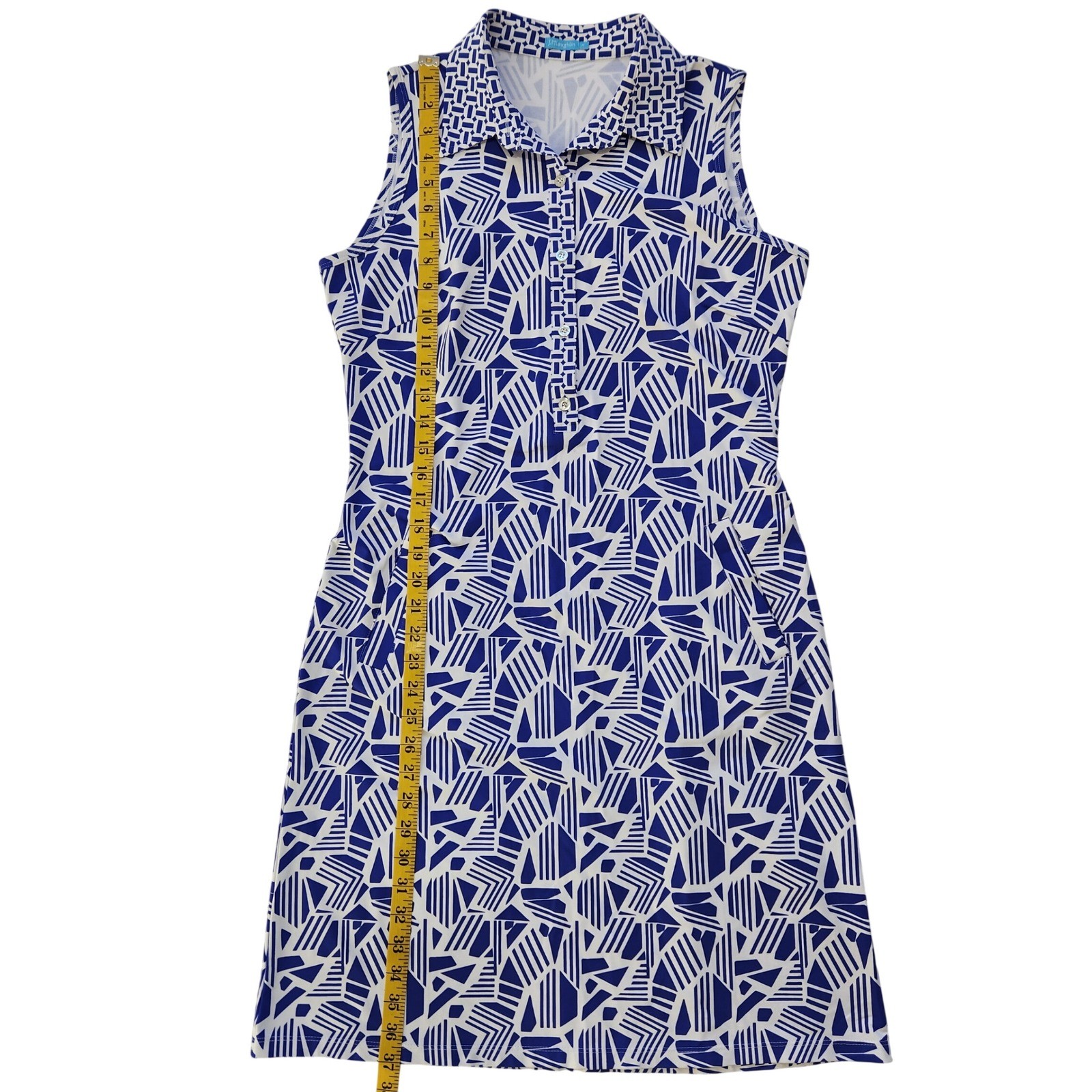 J.McLaughlin Blue White Geometric Catalina Cloth Sleeveless Shift Dress M