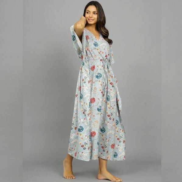 Hand Block Printed Kaftan, Maxi Christmas Dress, Holiday Lounge Wear, Best Gifts