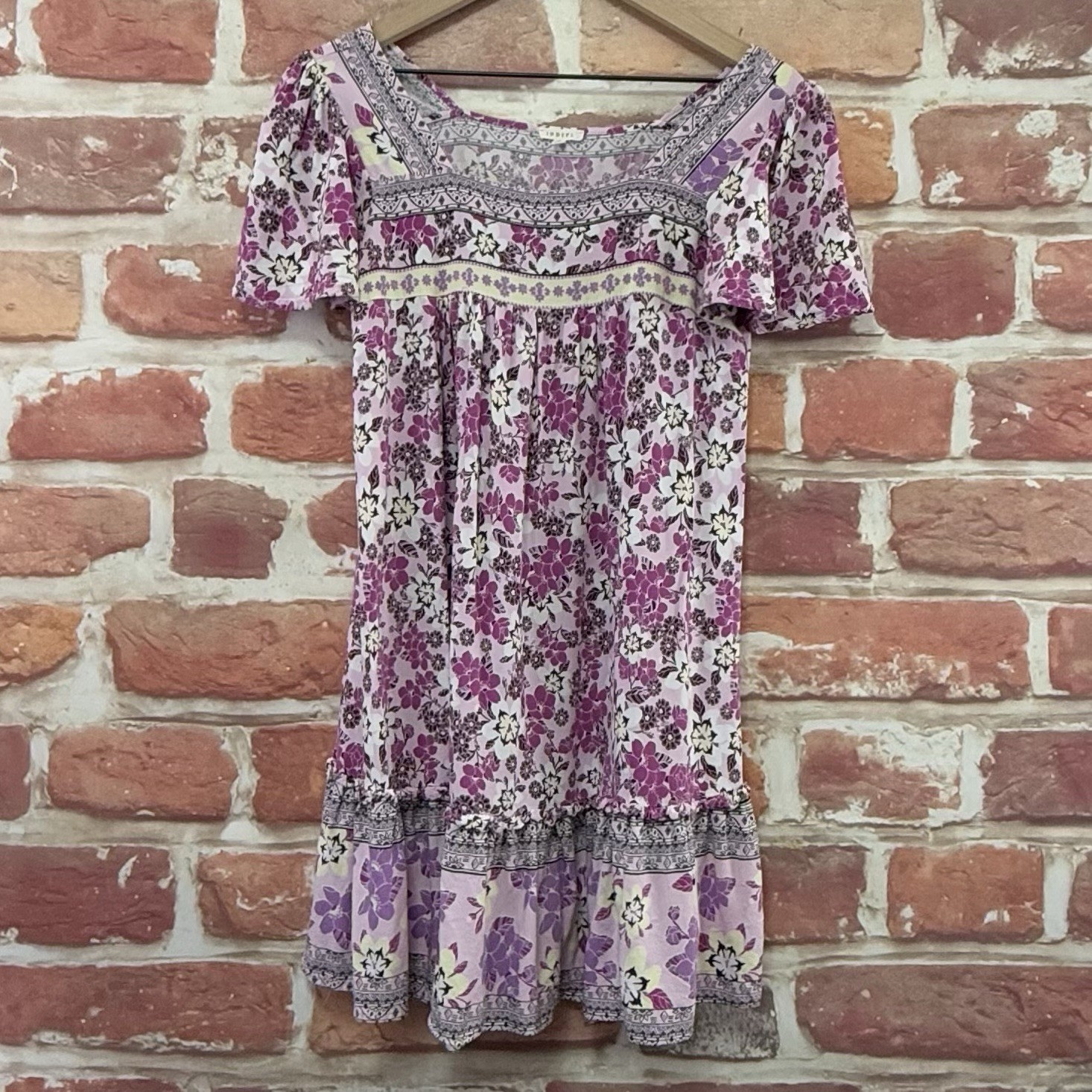 Jodifl Dress Womens Small Purple Multicolor Boho Floral Cottage Casual Sundress