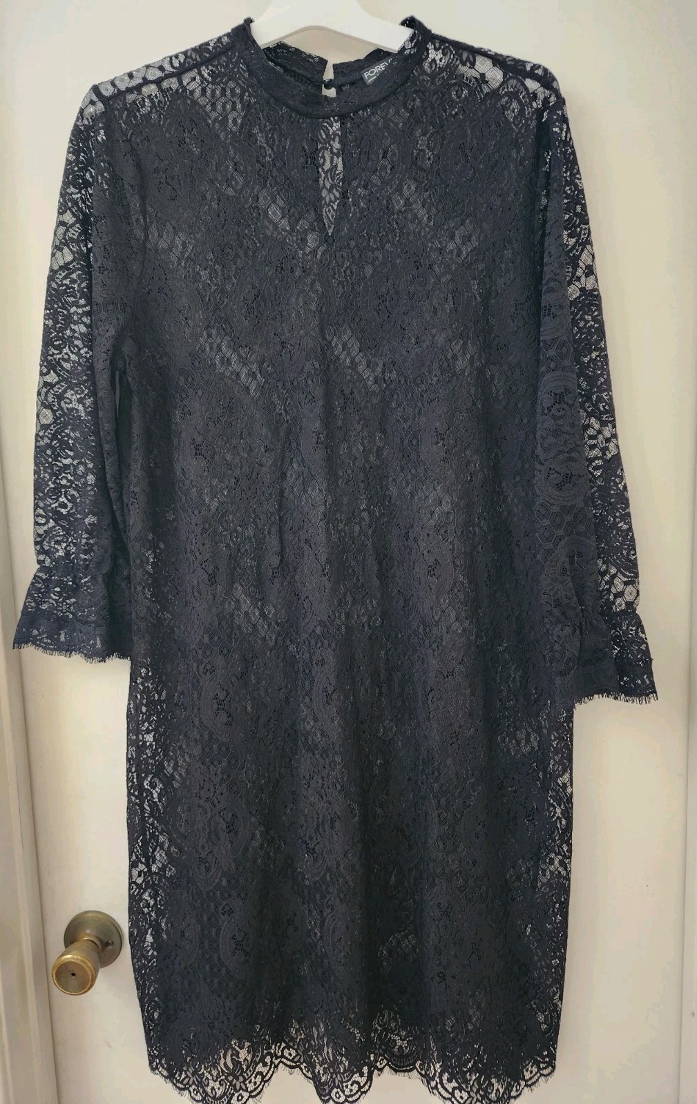 Forever 21 Plus Black Lace Dress Plus Sz 2X Evening Party Stretch Long Sleeves