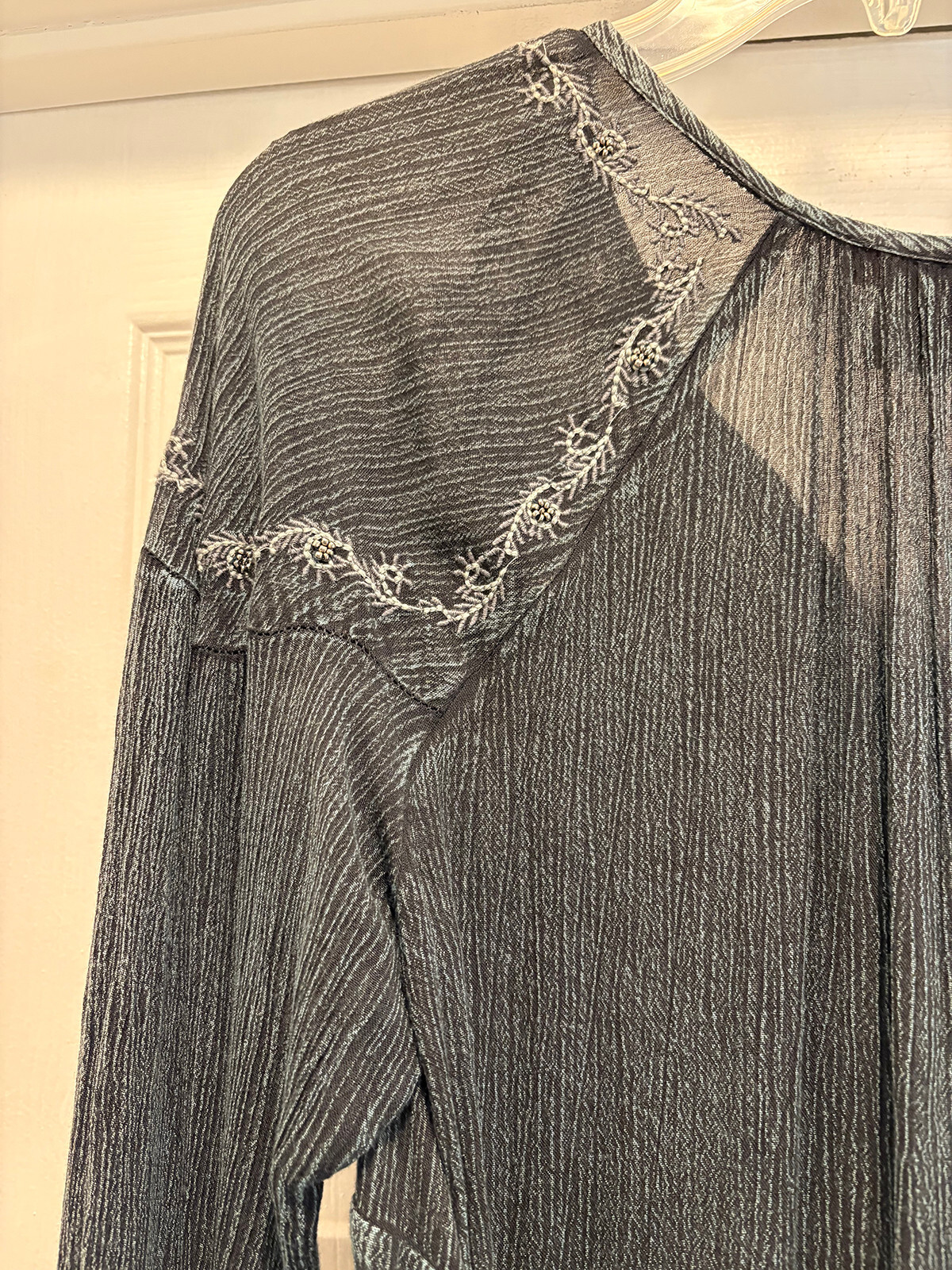 Sweet Magnolia Embellished Boho Prairie Beaded Blue Gray Maxi Dress L