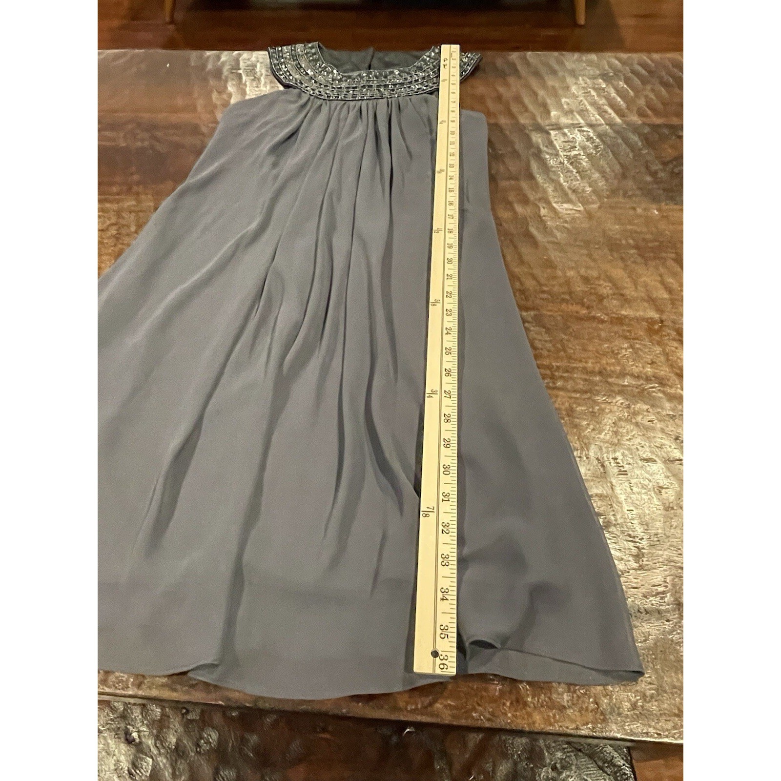 JS Boutique Chiffon Dress Womens Size 2 Gray Beaded Sequin Party Formal Prom