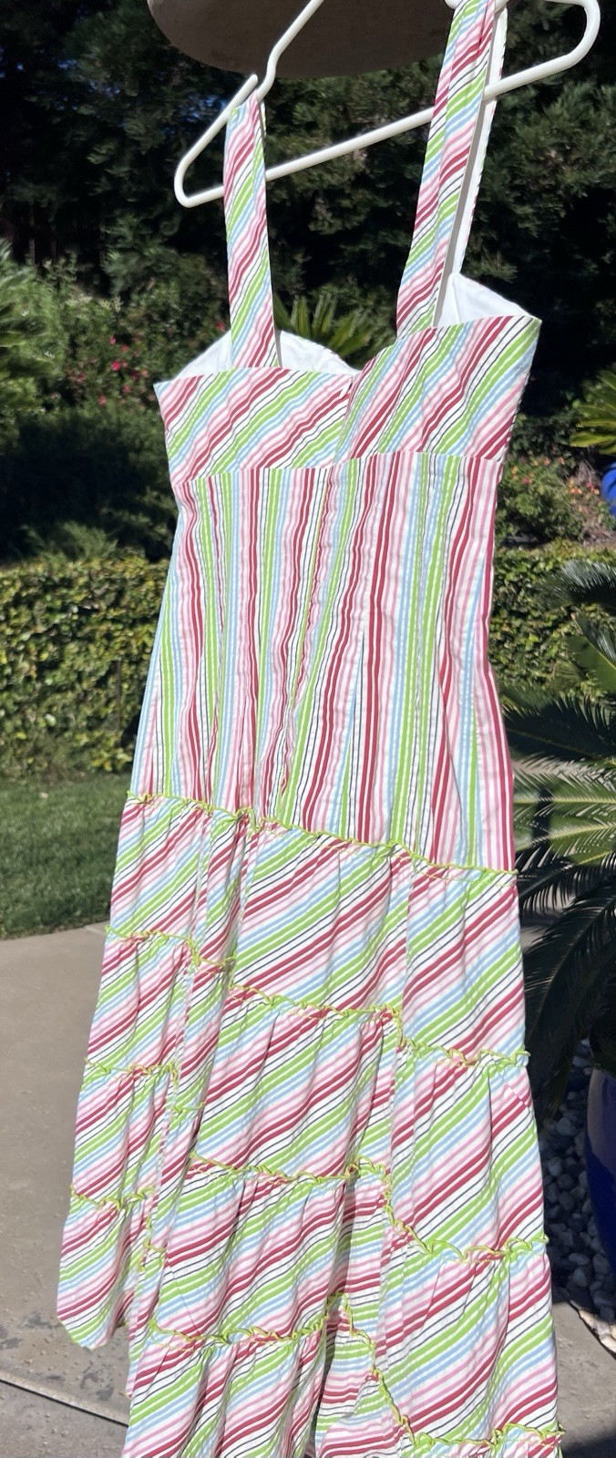 Vintage Nanette Lepore Cotton Bd Tiers Stretch Striped Colorful Sundress Dress 6