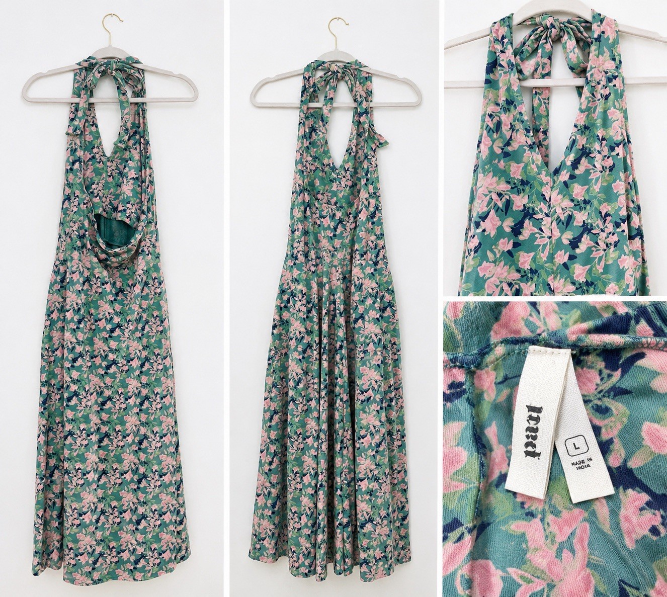 Pact Floral Maxi Dress Sleeveless Halter Backless Tie Pockets Cotton L