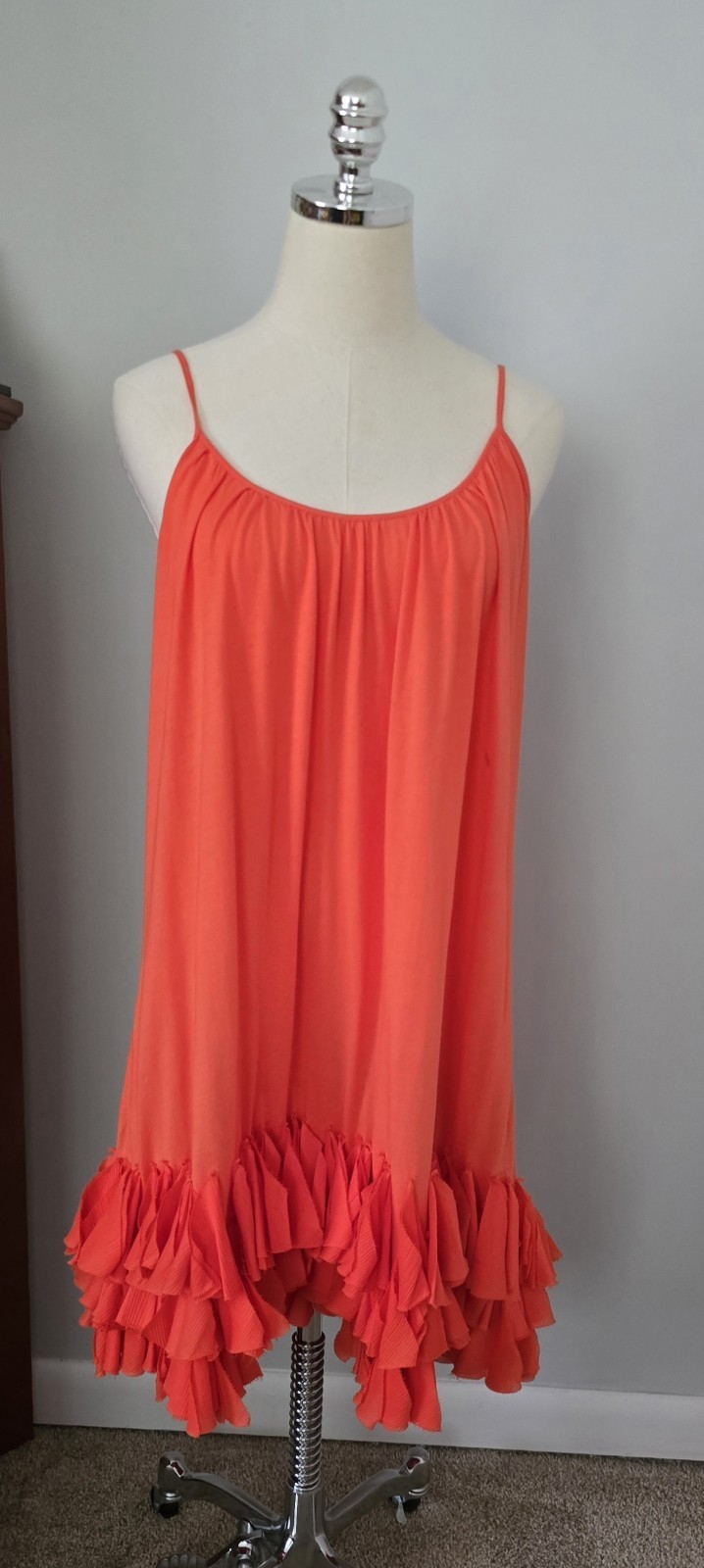ELIZABETH AND JAMES SUN DRESS SPAGHETTI STRAPS SILK DECORATION ORANGE Sz M EUC