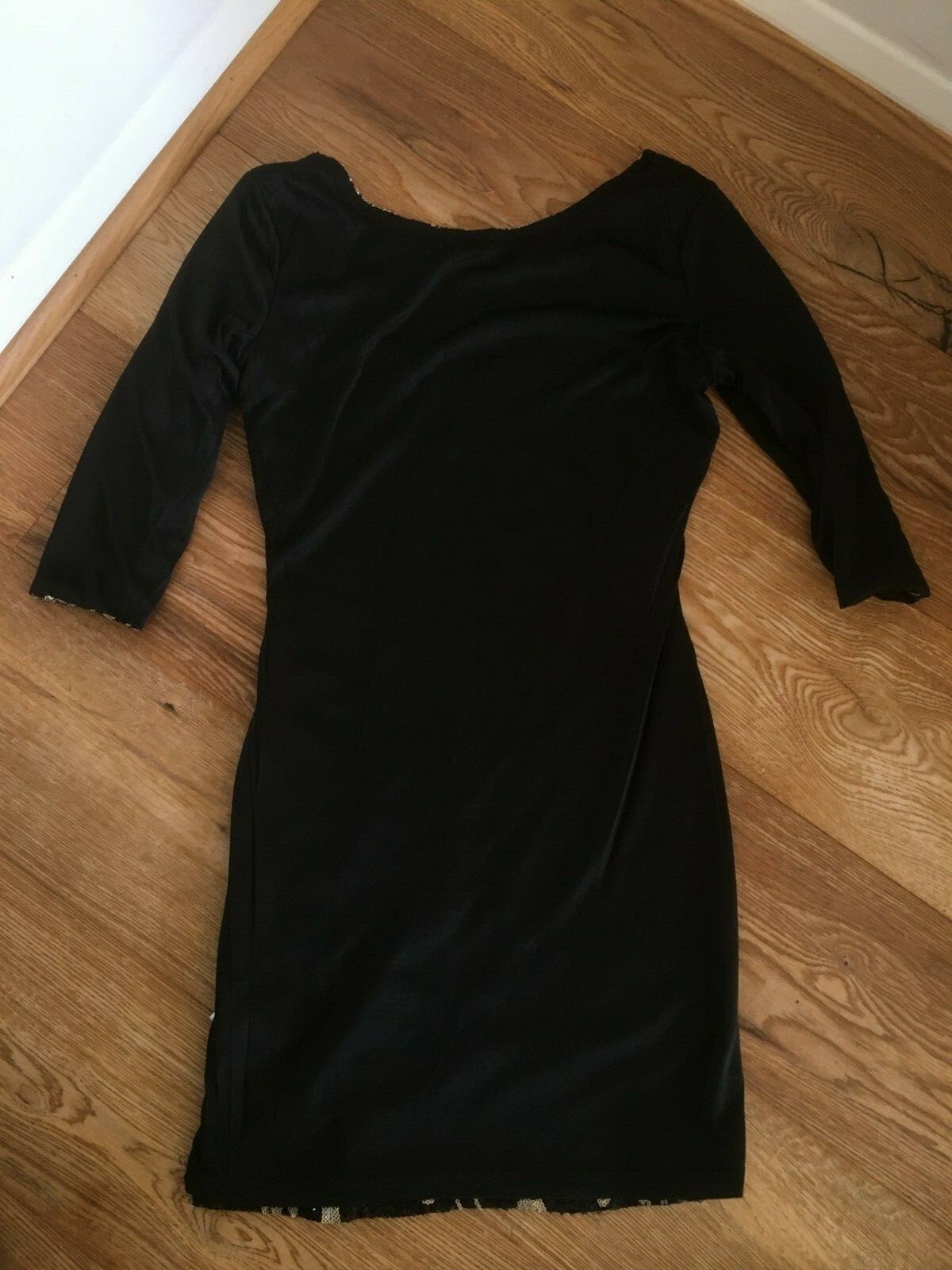Jane Norman Black Sequin Bodycon Party Dress Size 8 Xmas Party Sparkle Silver