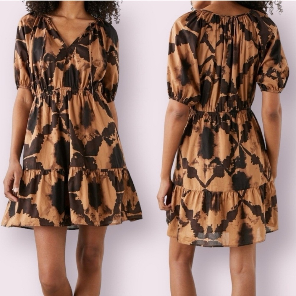 Rails Amabella Tigers Eye Camel And Brown Short Sleeve Dress Size Medium