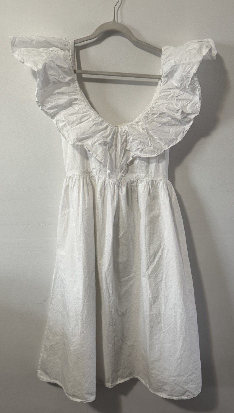 Adam Lippes Collective White Eyelet Ruffle Dress Size 12 Midi Off Shoulder
