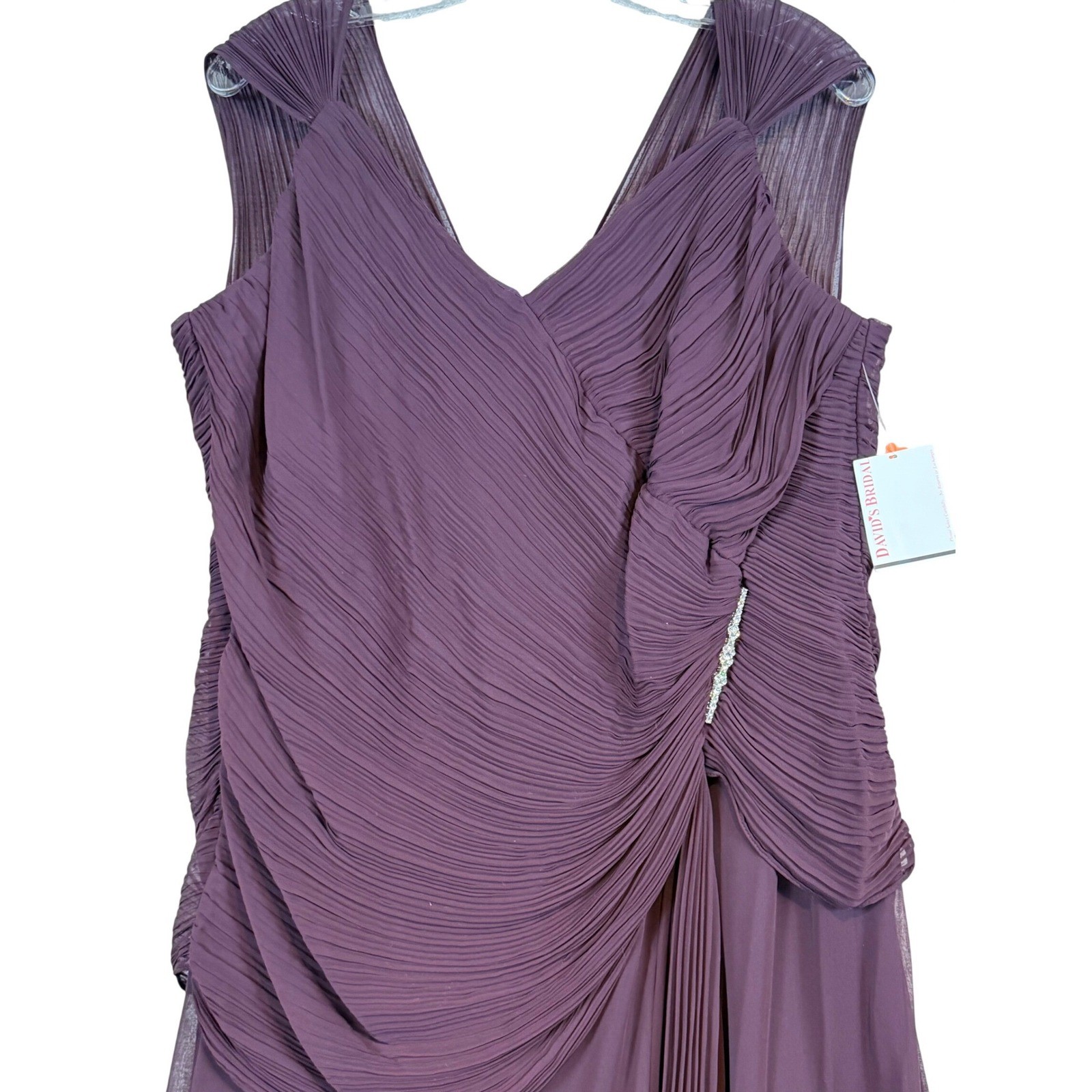 NWT Davids Bridal Eggplant Purple Chiffon Pleated Gown Mother of Bride Womens 18