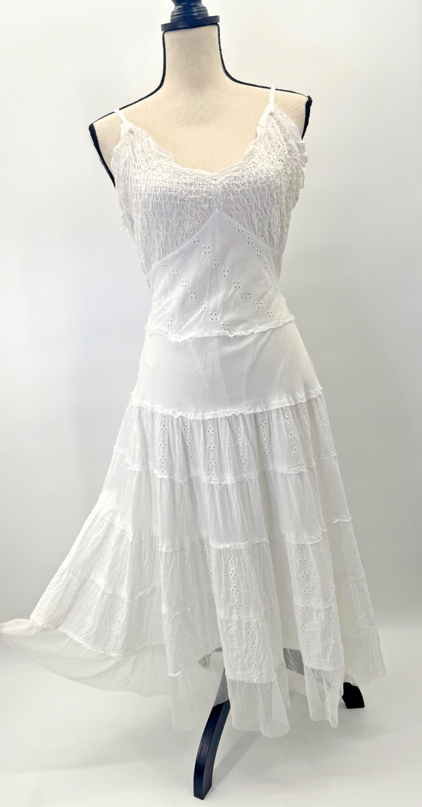 VTG Y2K Connected Apparel Cottagecore Midi Dress Medium Babydoll Tier Layer Mesh
