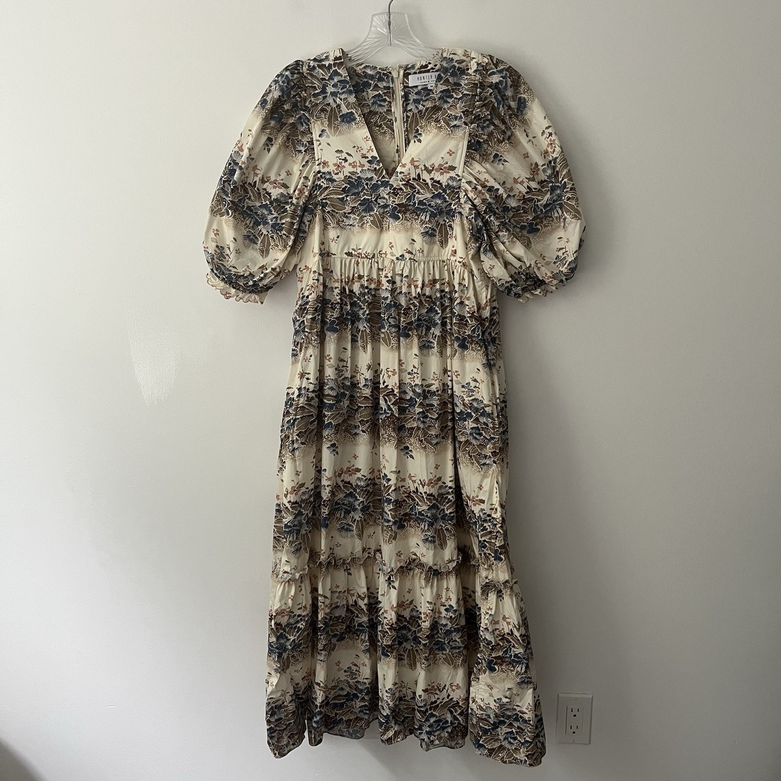 Hunter Bell Palmer Floral Maxi Dress Puff Sleeve 100% Cotton Medium