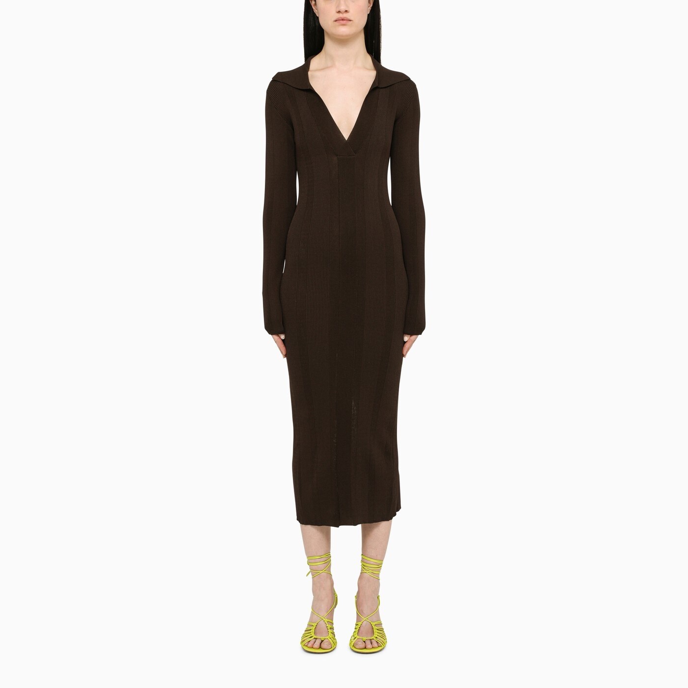 REMAIN Dress MIDI Birger Christensen Brown Viscose Nylon Sheath Dress SZ 6 New