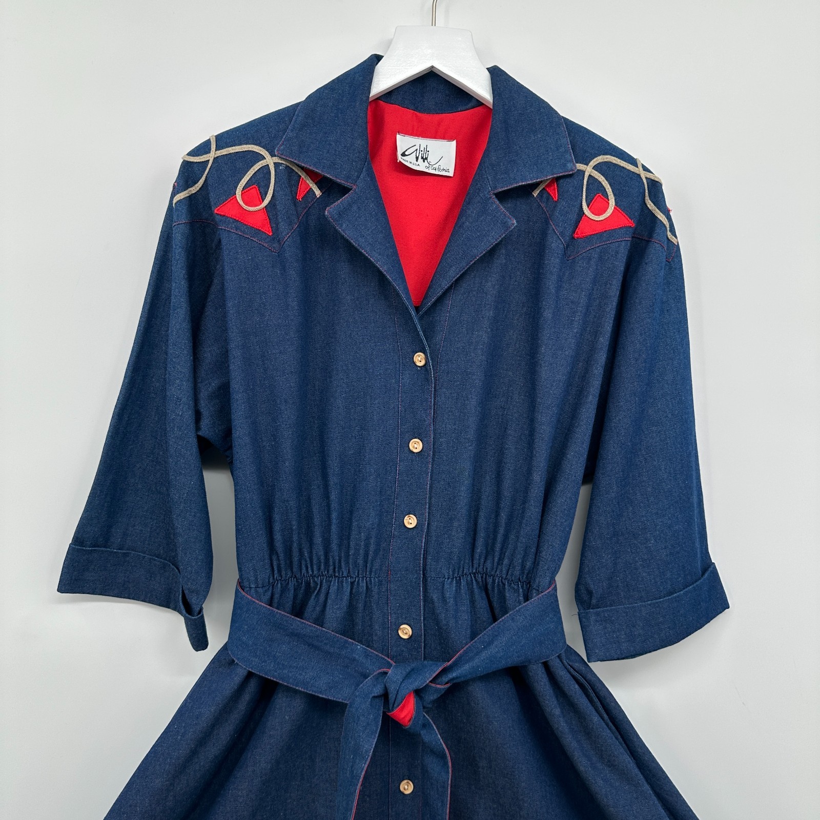Vintage Denim Midi Dress Medium Pockets Western Cottagecore Rodeo Prairie USA