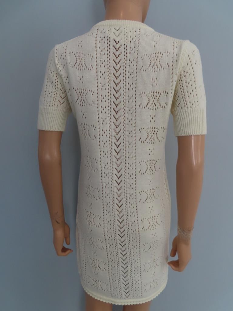 CELINE Ecru Cotton Open Pointelle/Triomphe Knit Dress Size S