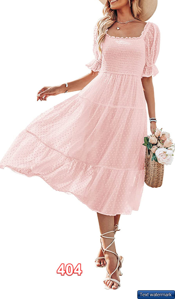 MEROKEETY Women’s Summer Boho Midi Dress Swiss Dot Ruffle Flowy Tie Back Dress S
