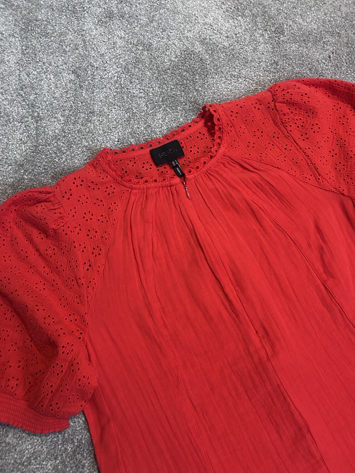 ME+EM Poppy Red Embroidered Cheesecloth Swing Mini Dress UK 8 New Without Tags