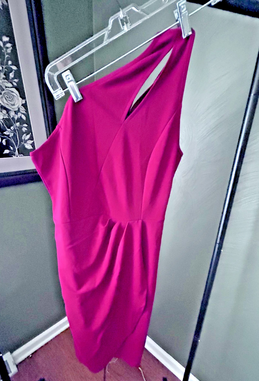 PrettyGarden One Shoulder Red Ruched Bodycon Dress Size L NWT Elegant