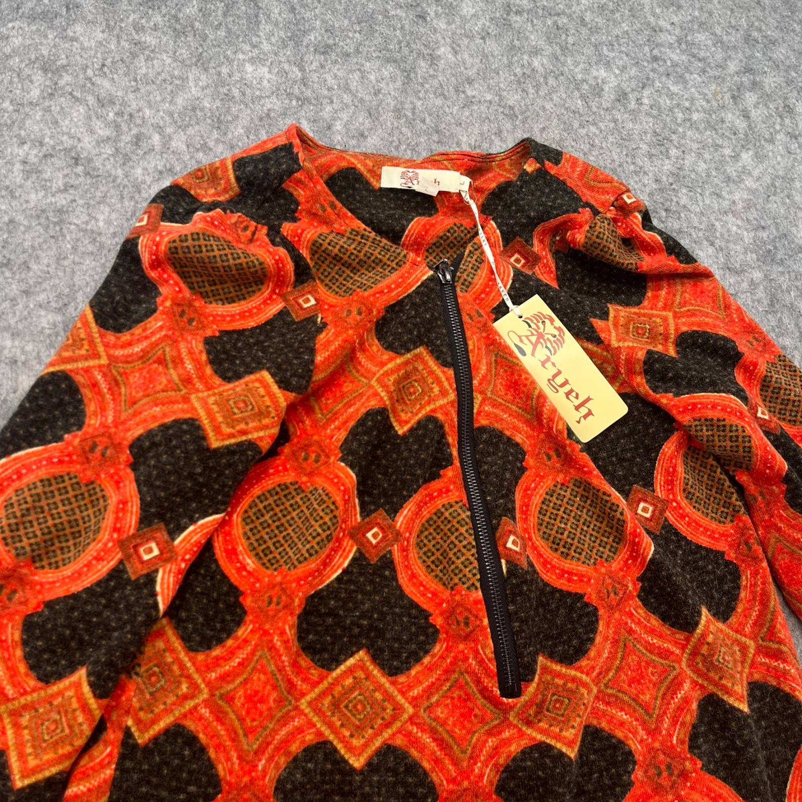 Aryeh Anthropologie Abstract Print Sweater Dress Shift Size L Orange Black NEW