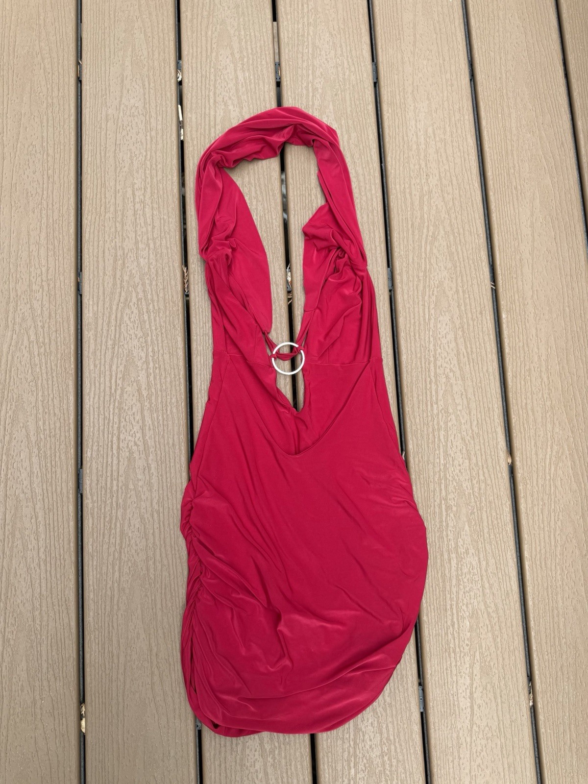 Tresser L.A. Red Mini Dress Halter Top Blackness Silver Detail Size Small
